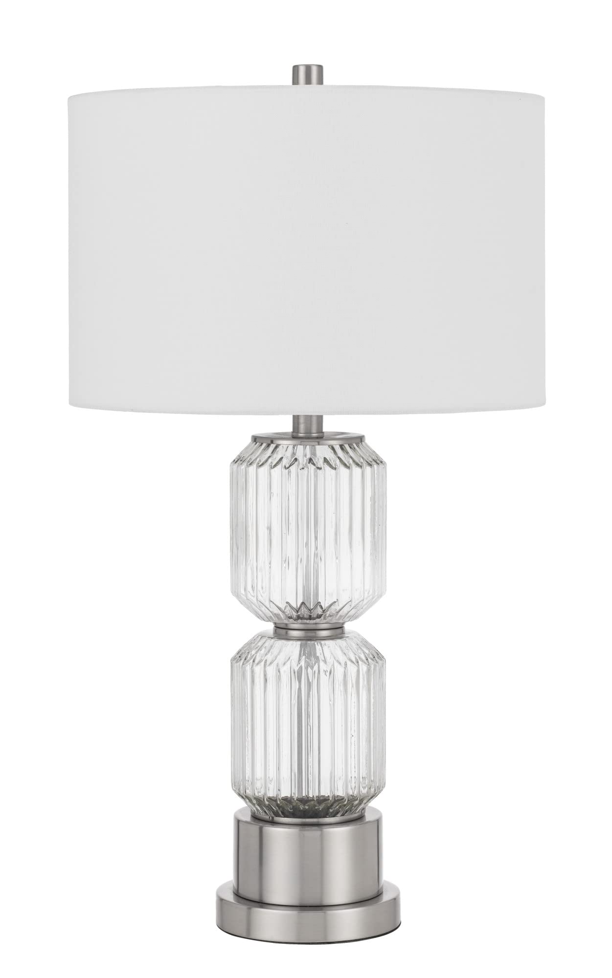 Cal Lighting BO-3040TB Bresso Fluted Glass Table Lamp with Hardback Drum Shade - Brushed Steel & Glass Modern Desk Lamp for Living Room, Bedroom, or Office Decor