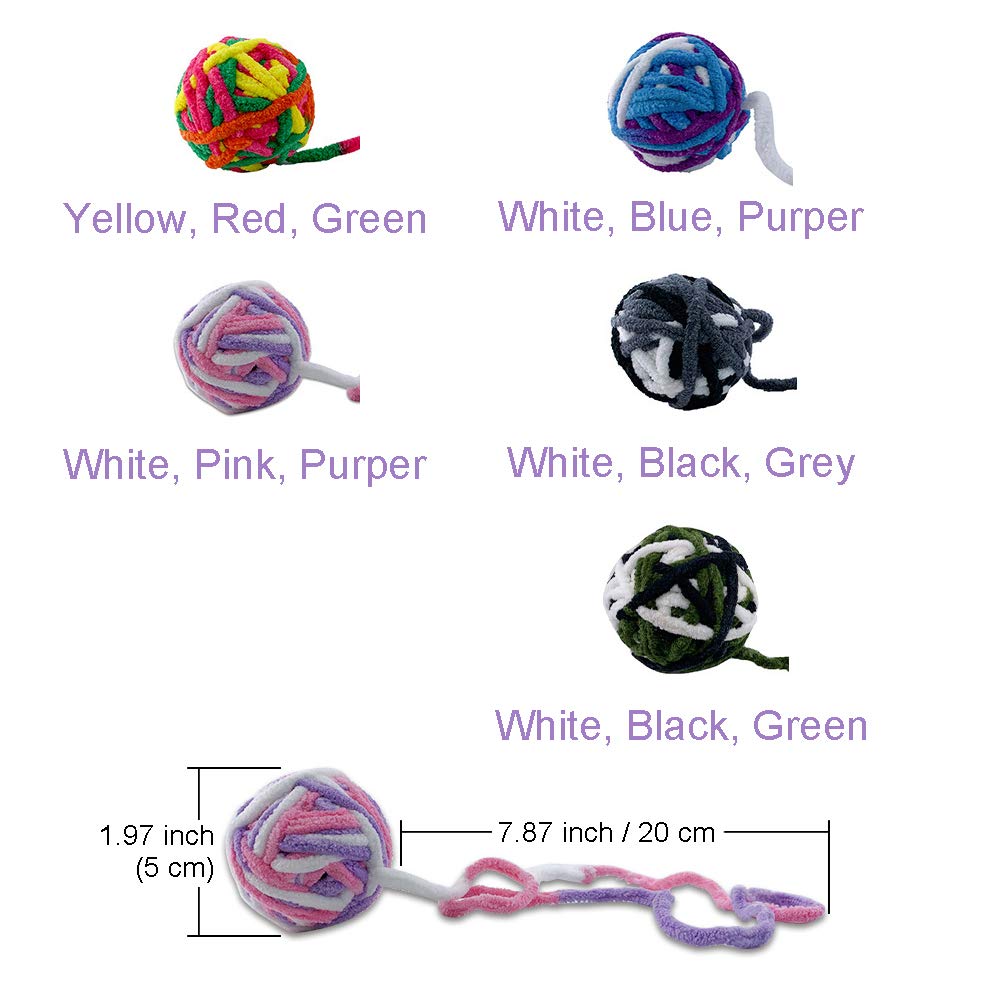 MAIYU Cat Balls - 5 Pack Colorful Yarn Cat Toys with Jingle Bells, Interactive Kitten Play Balls for Indoor Play, Exercise & Mental Stimulation