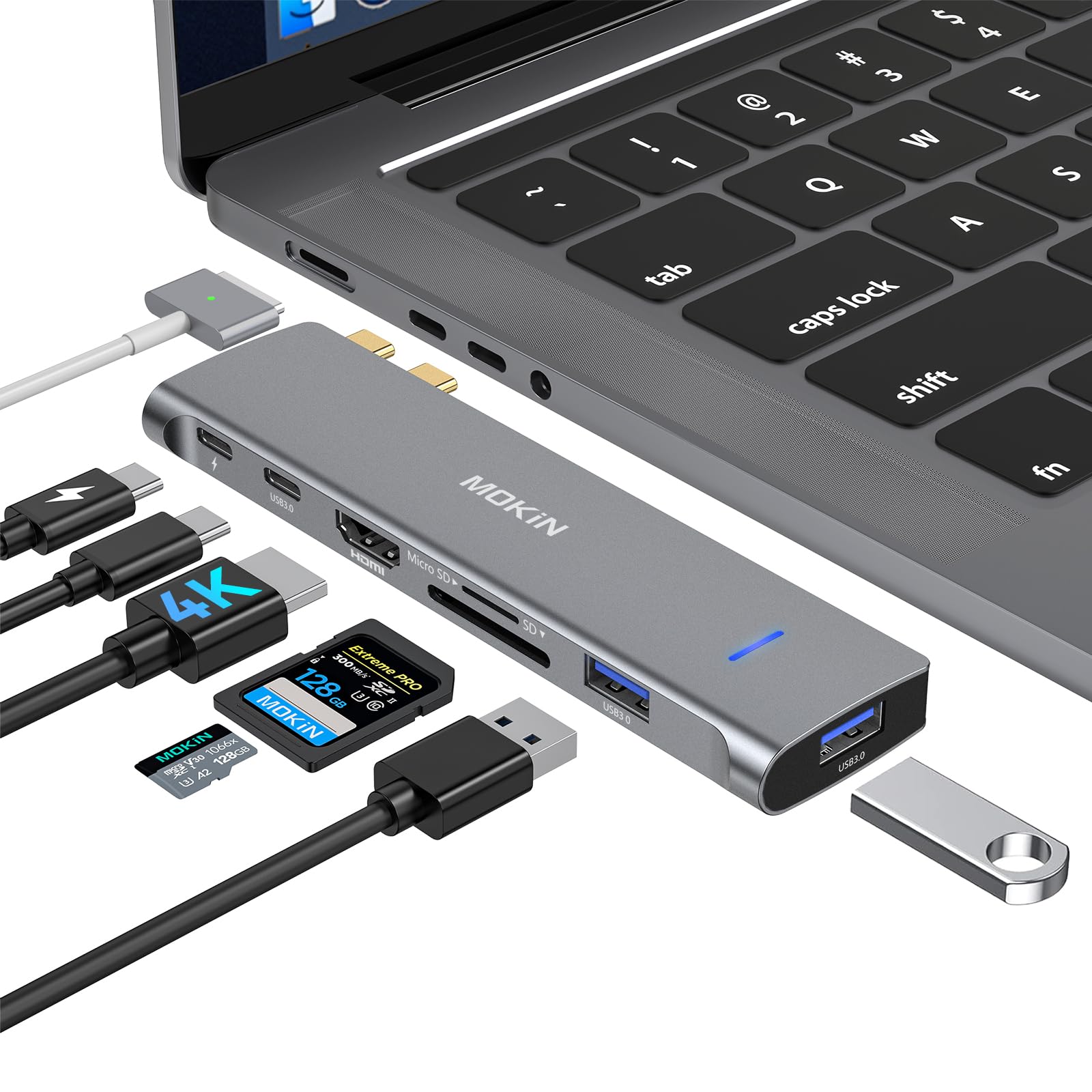 7-in-1 USB C Hub Adapter for MacBook Pro 2023/2022/2021 & MacBook Air M1/M2/M3 - Thunderbolt 3 Dock with 4K HDMI, 2 USB 3.0 Ports, SD/TF Card Reader, 100W PD Charging - Perfect for Work, Travel & Home Office Setup