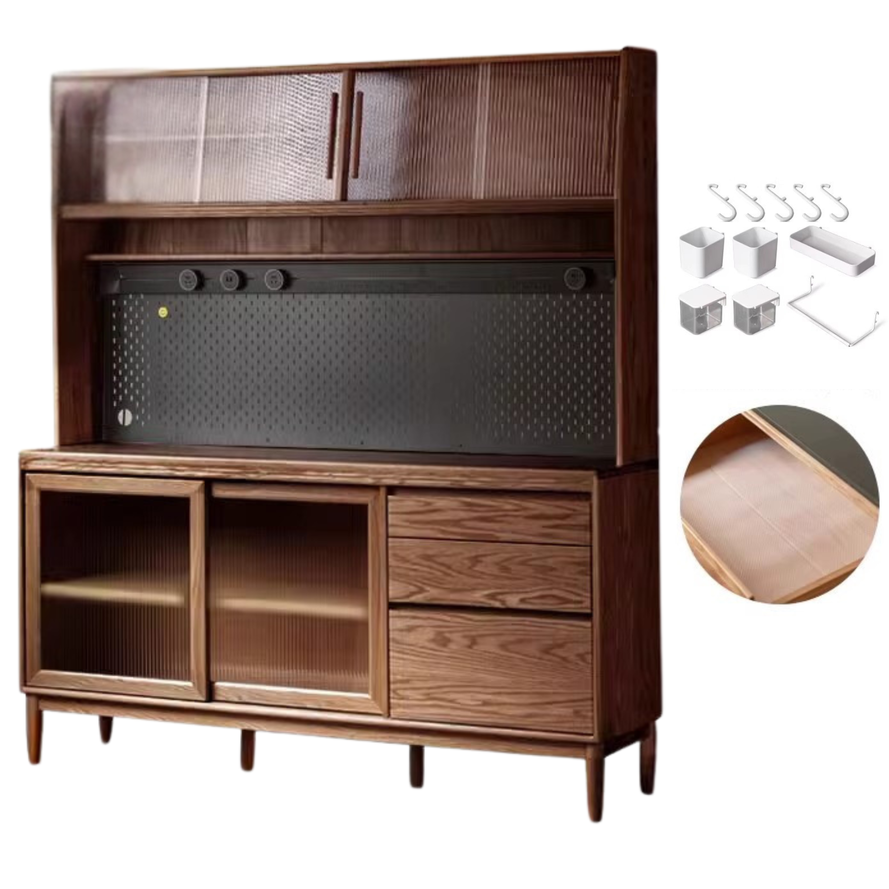 Oak Solid Wood Large Capacity Storage Sideboard - Rustic Buffet Cabinet for Dining Room, Living Room & Entryway Storage