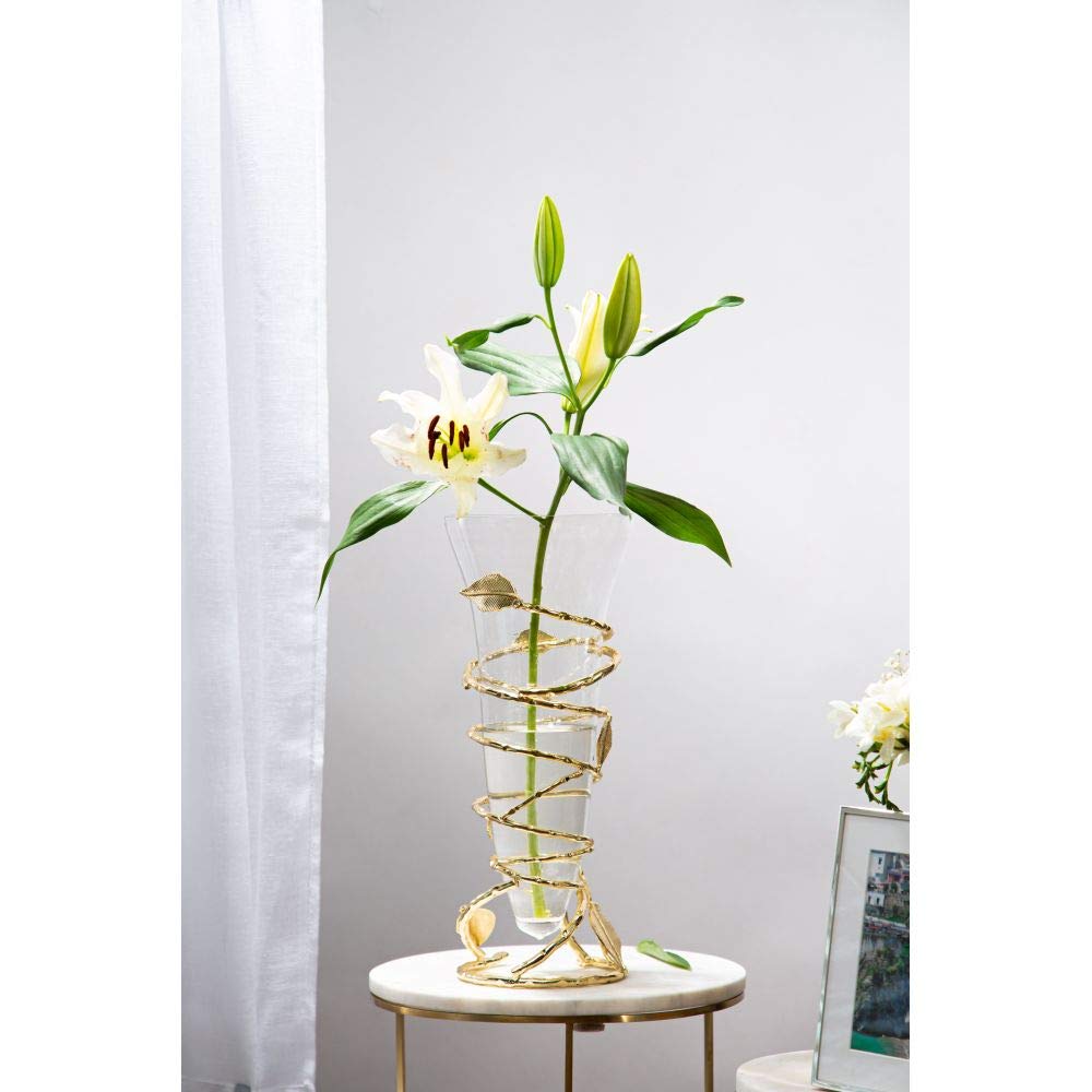 Elegant Gold Leaf Centerpiece Vase - Modern Home Decor for Dining Table, Wedding, and Living Room Decoration