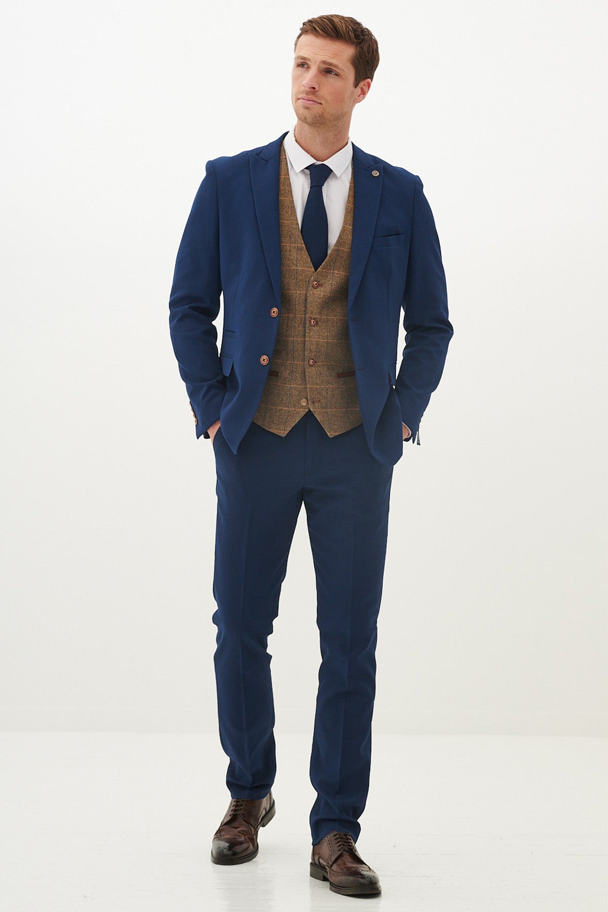 MAX Royal Blue Tweed Suit for Men - Premium Kris Tan Business Attire | Perfect for Weddings, Office Meetings & Formal Events