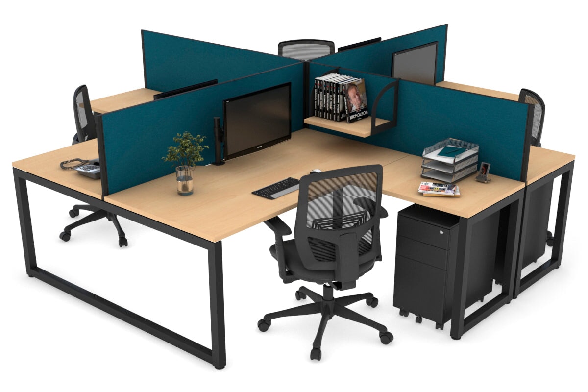 Quadro Loop Legs 4-Person Corner Workstation Desk - 1600L x 1800W with Cable Management Scallop | Office Furniture for Collaborative Workspaces & Team Meetings