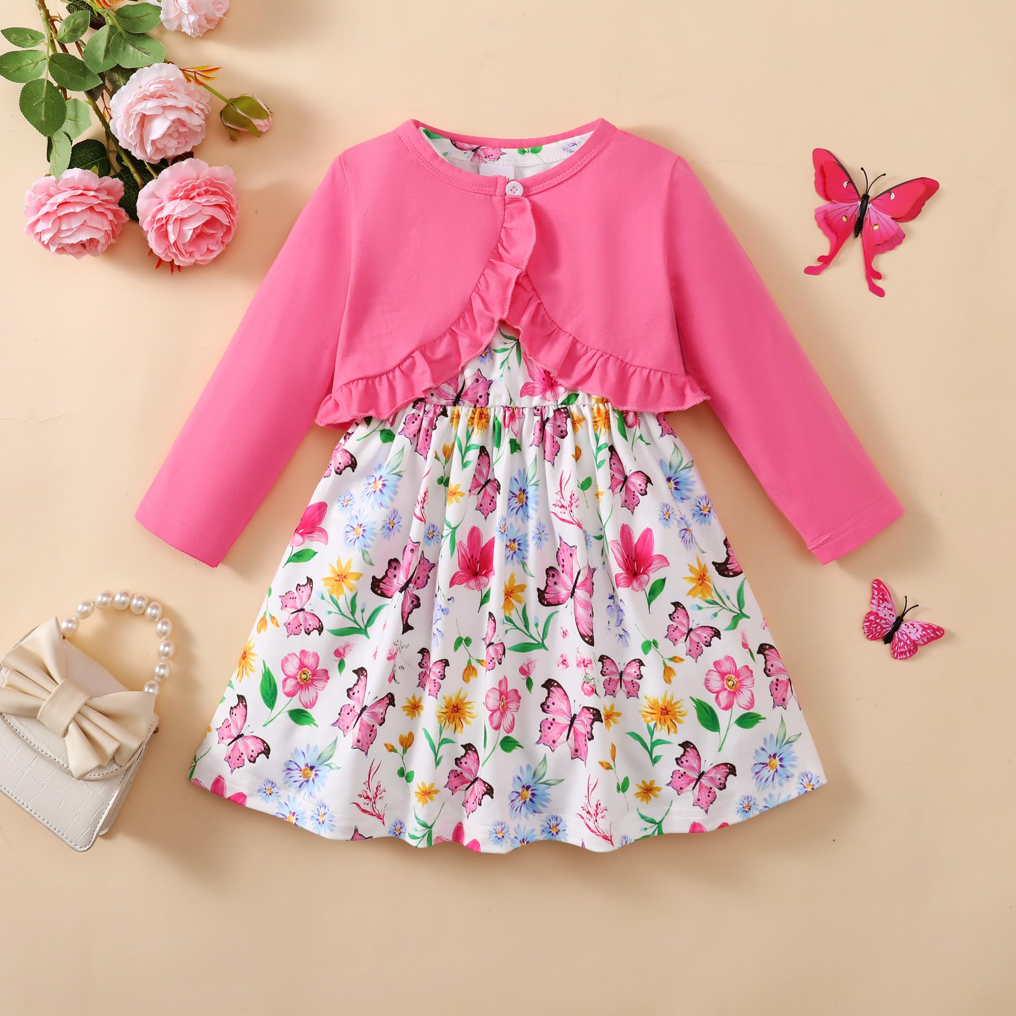Floral Print Sleeveless Tank Dress & Bolero Cardigan 2-Piece Outfit for Girls - Spring & Summer Casual Wear, Birthday Party, Photo Shoot
