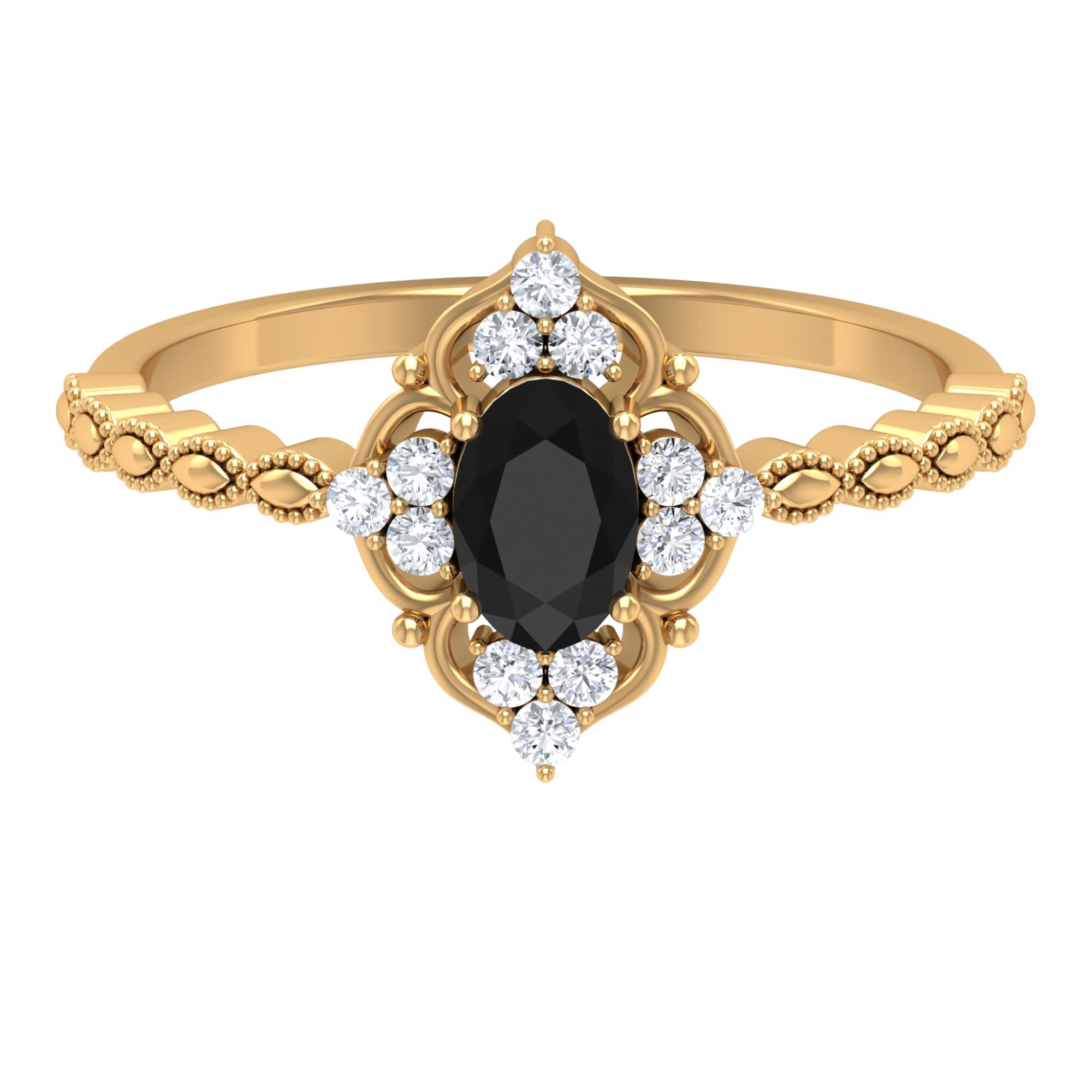3/4 CT Black and White Diamond Engagement Ring for Women - Art Deco Style 14K Solid Gold Beaded Band - Perfect for Wedding, Proposal & Anniversary Gifts