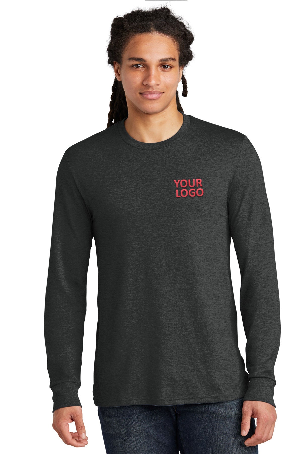 District Made Men's Perfect Tri Long Sleeve T-Shirt - Soft Cotton Blend, Comfort Fit, Black Frost - Casual Wear, Layering & Everyday Essentials