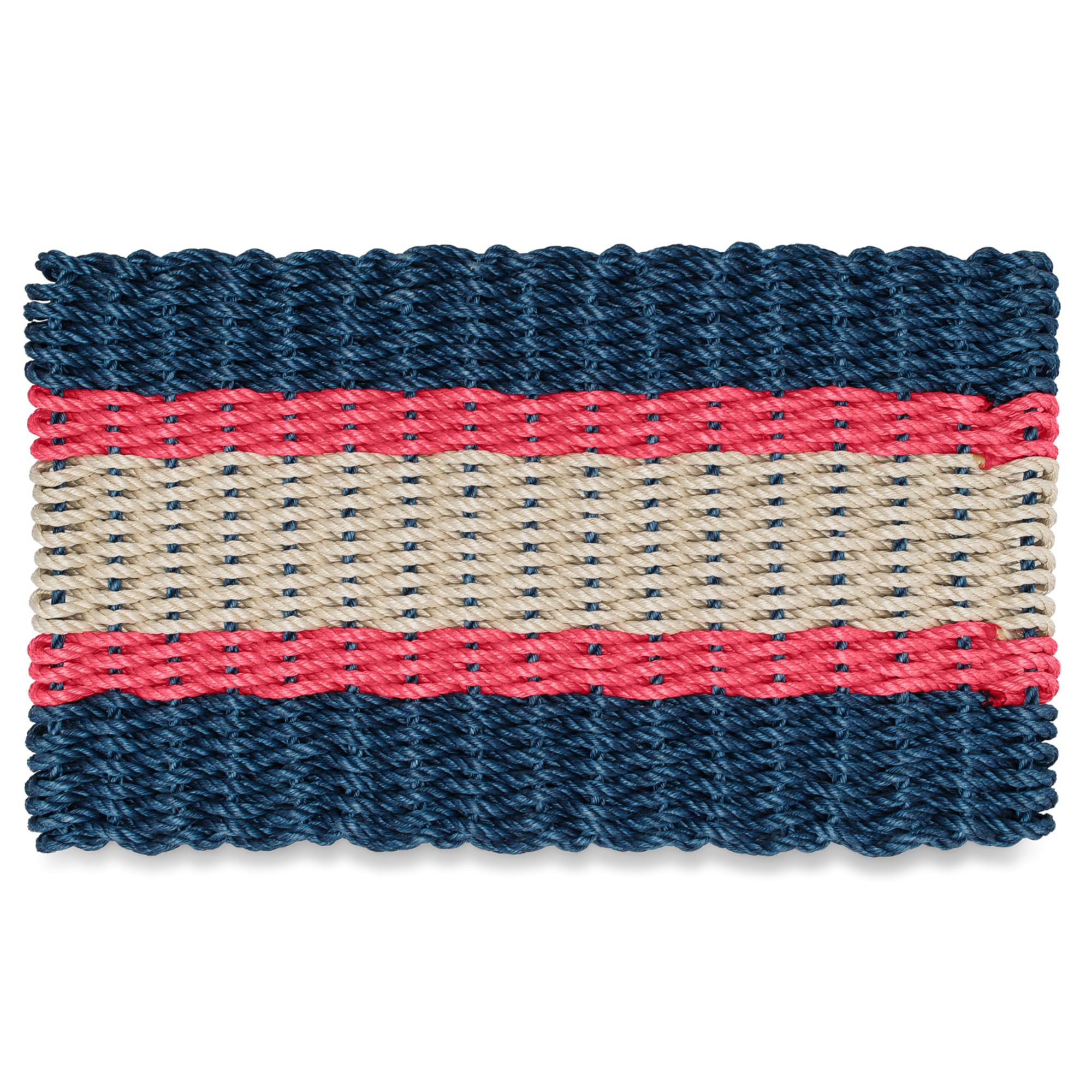 Premium All-Weather Outdoor Door Mat - Original Lobster Rope Woven Doormat for Front Entryway | Durable Nautical Rope Welcome Mat in Navy, Red & Light Tan (24