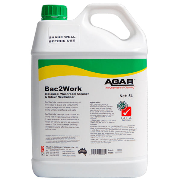 Bac2Work Biological Bathroom Cleaner with Agar - Natural Enzyme Drain & Toilet Bowl Cleaner - Eliminates Odors & Clogs - Perfect for Home, Hotel & Commercial Use