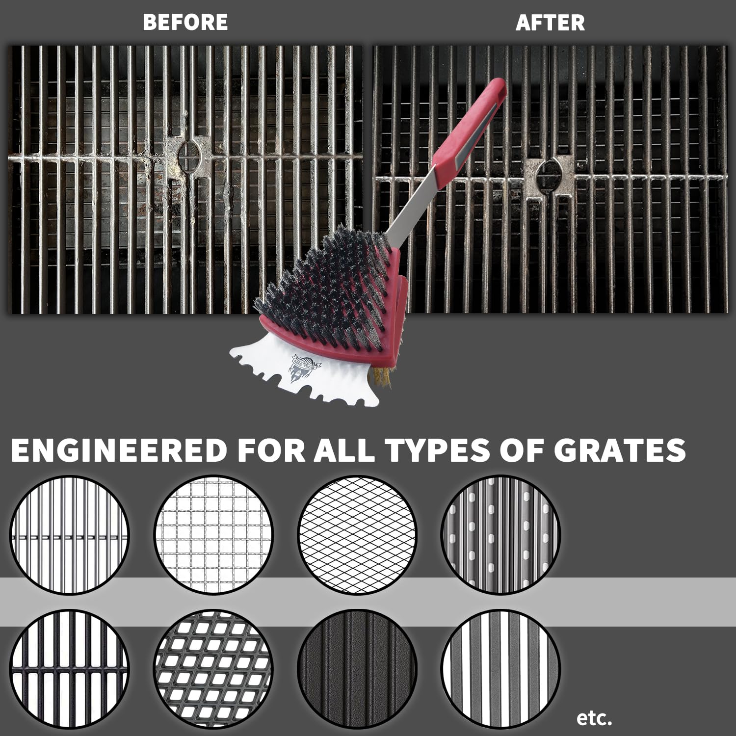 Heavy Duty Grill Brush and Scraper with Steel & Brass Bristles - Professional BBQ Cleaner for Porcelain, Cast Iron & Stainless Steel Grates - Perfect for Outdoor Grilling, Backyard BBQs and Camping Cookouts