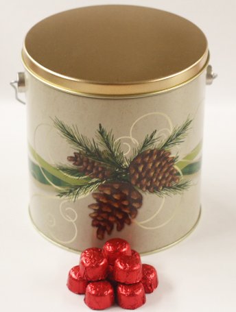 Scott's Cakes Solid Milk Chocolate Red Croquettes - Festive Pinecone Pail Gift Box - Perfect for Christmas Gifts, Holiday Parties & Chocolate Lovers