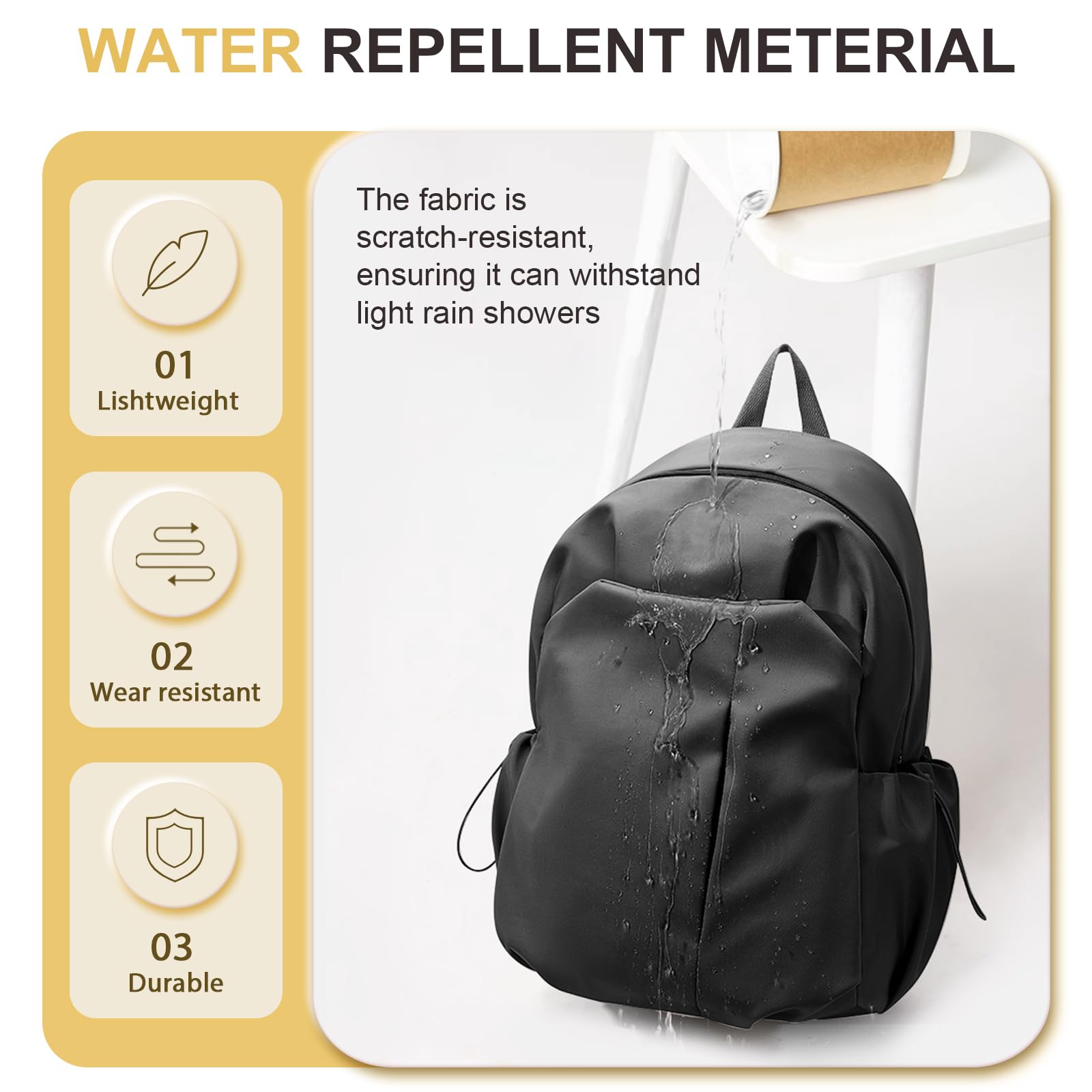 Lightweight Waterproof Black Backpack for High School & College Students - Casual Daypack for Teens, Boys & Girls - Perfect for School, Travel & Daily Use