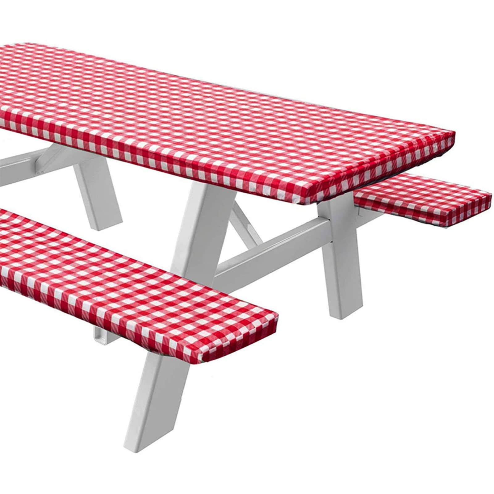 **Waterproof & Oil-Proof Elastic Fitted Tablecloth - Indoor/Outdoor Polyester Table Cover for Folding Tables - Checkered Pattern for Parties, Picnics, BBQs (Red, 1PCS 95x203cm + 2PCS 51x203cm) - Perfect for Dining, Events & Outdoor Gatherings**