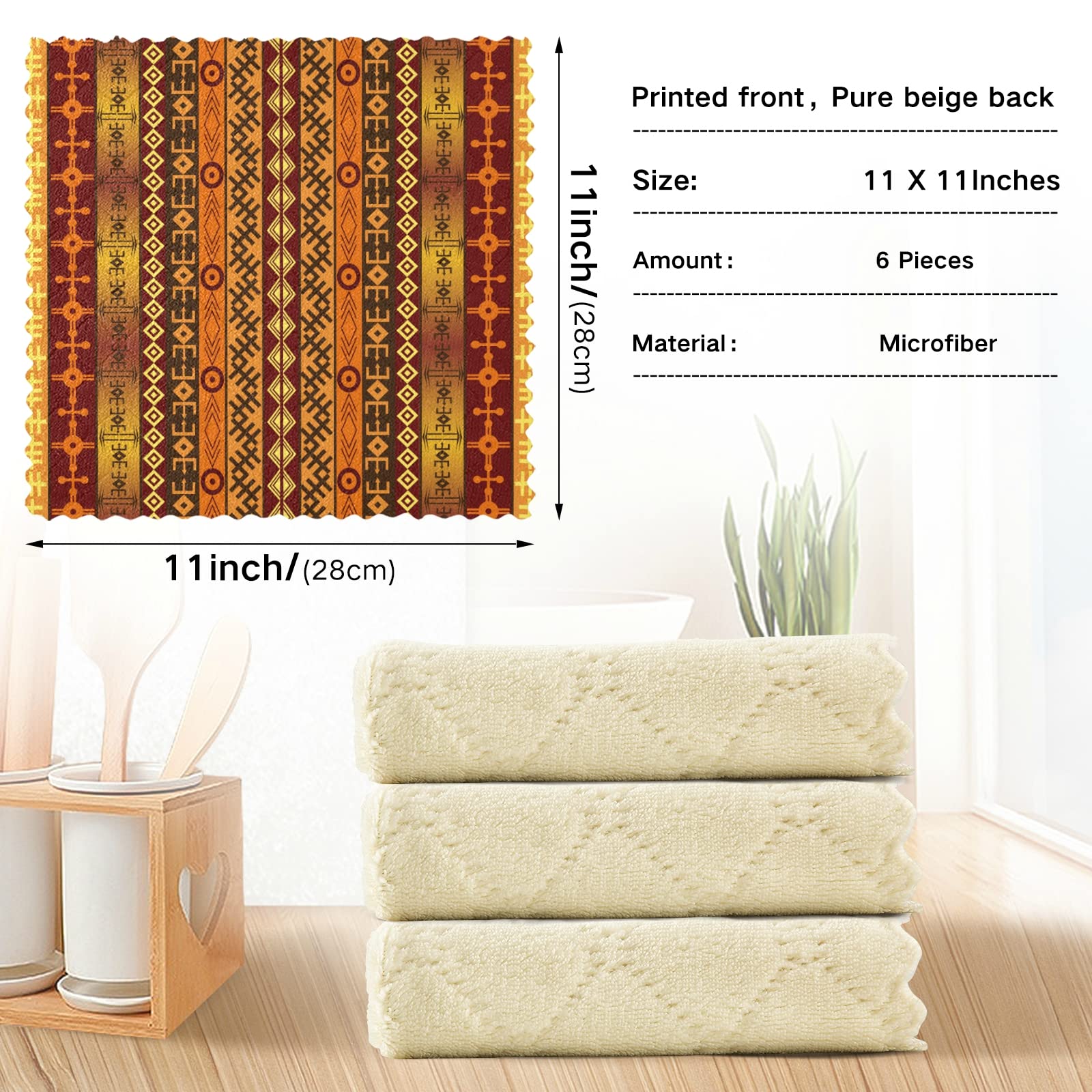 Premium JSTEL Indian Ethnic Kitchen Towels Set of 6 - Super Absorbent 11x11 Inch Microfiber Dish Drying & Hand Towels for Cooking, Baking, and Dishwashing - Perfect for Indian Cuisine & Modern Kitchens