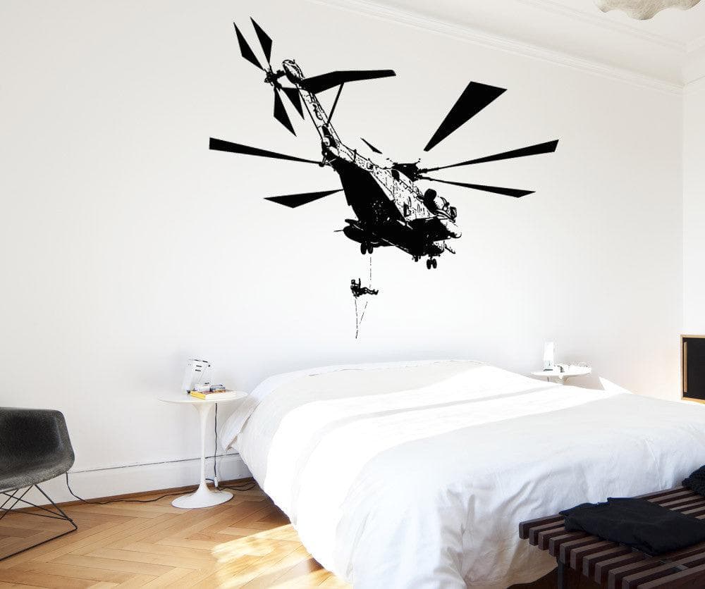 Vinyl Wall Decal Sticker - Helicopter Drop Off Design #5056 - Perfect for Kids Room, Nursery, Classroom & Office Decor