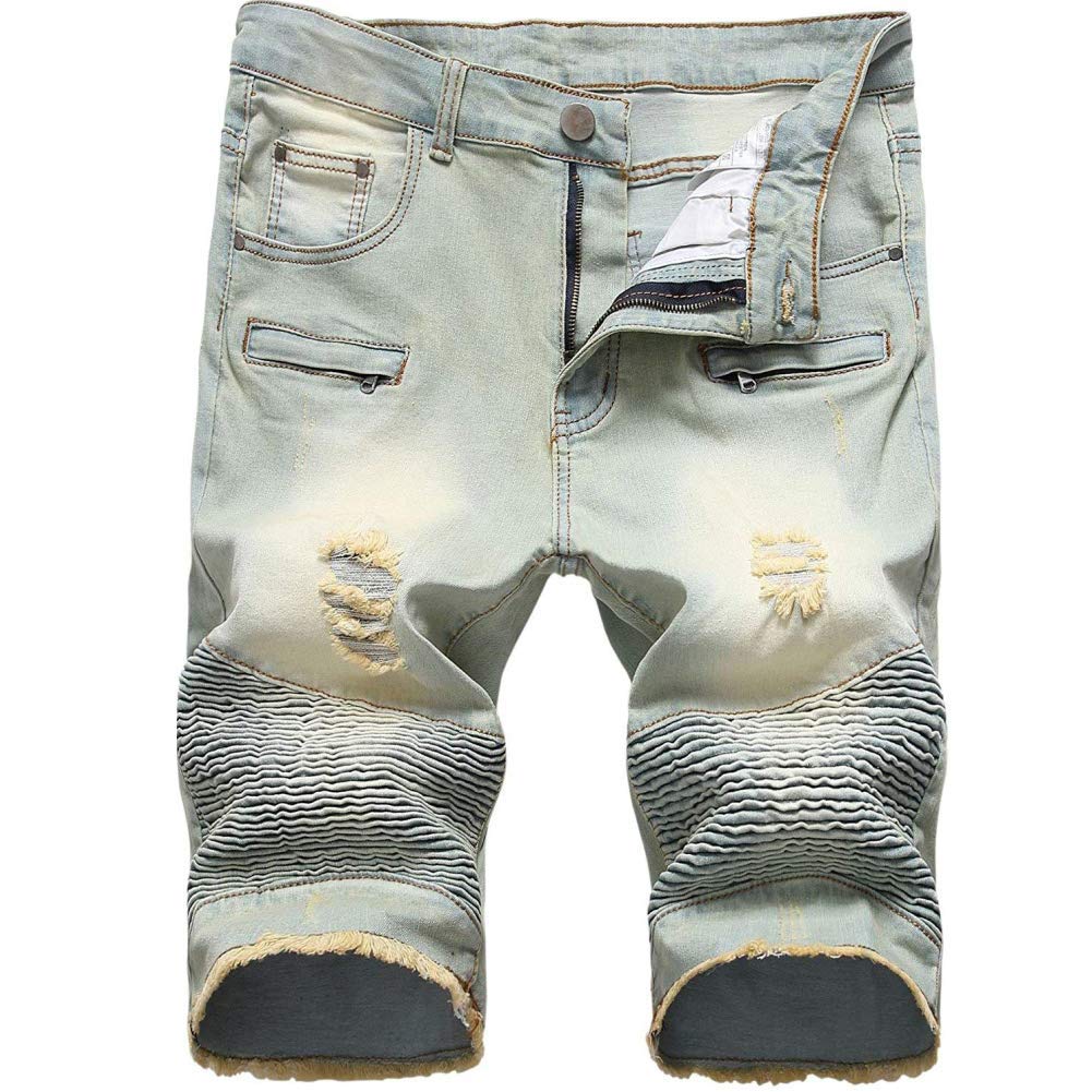 LERUCCI Men's Skinny Ripped Destroyed Distressed Denim Jeans Shorts - Trendy Casual Summer Streetwear for Outfits & Parties
