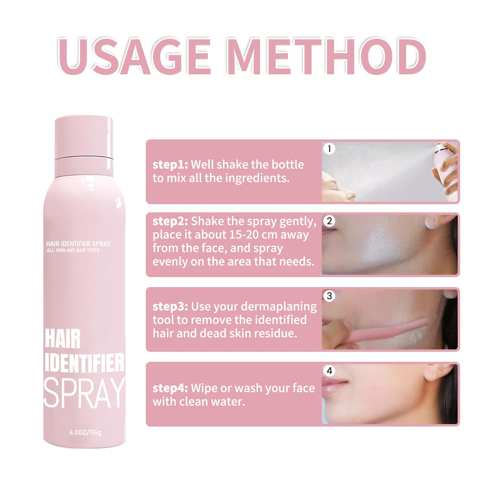 2025 Hair Identifier Spray for Face Shaving & Dermaplaning - Moisturizing Skin Care (4pcs) for Smooth Skin Prep