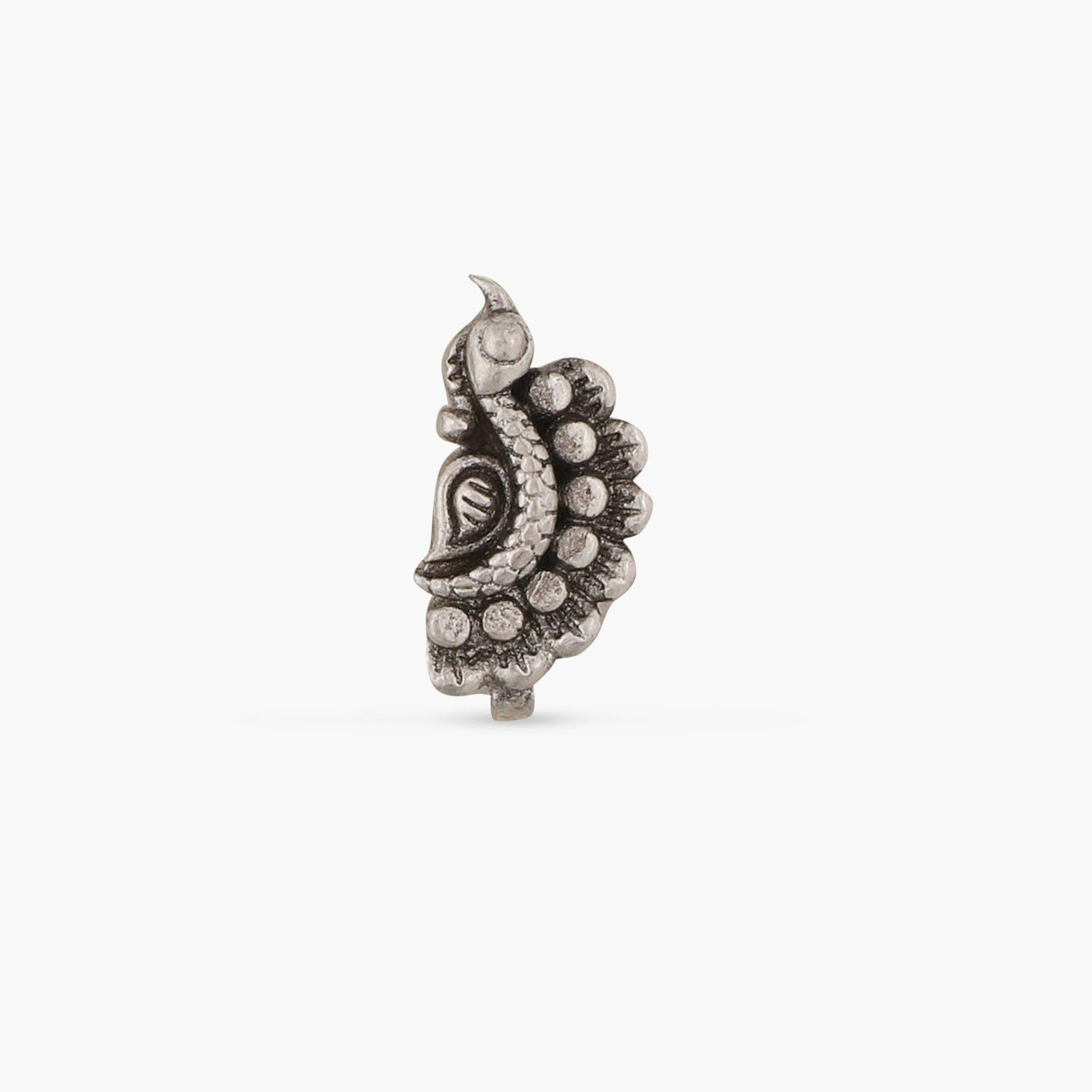 Maati Peacock Floral Antique Oxidized Nose Pin - Traditional Indian Nose Ring for Women, Handmade Ethnic Jewelry - Perfect for Weddings, Festivals & Cultural Events