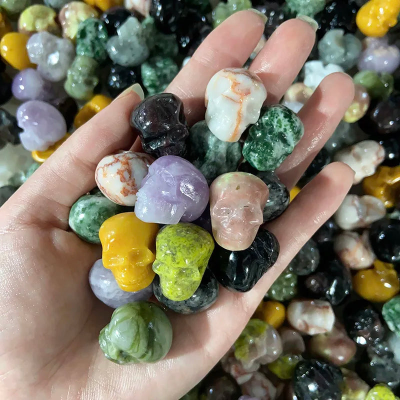 Mini Crystal Skulls Statue - Natural Lepidorite Tree Agate Healing Stone, Hand Carved Energy Mineral Figurine for Home Decor & Meditation - Perfect for Spiritual Healing, Yoga Spaces & Gift Giving