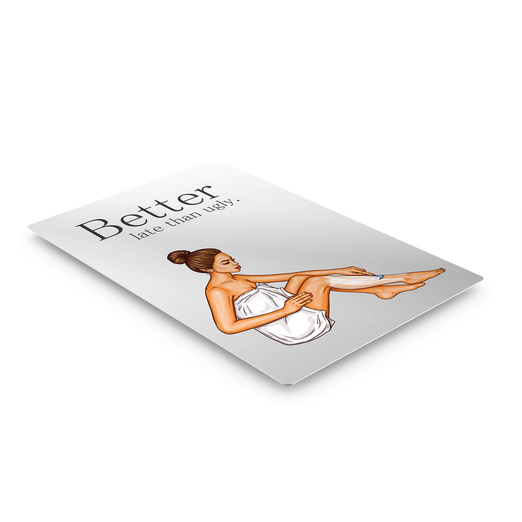 Funny Bathroom Wall Art - 'Better Late Than Ugly' Metal Print Sign | Cute Kids & Nursery Decor | Ready to Hang Home Decoration | Made in USA (17x11 Inch) | Perfect for Bathrooms, Playrooms & Gift Giving