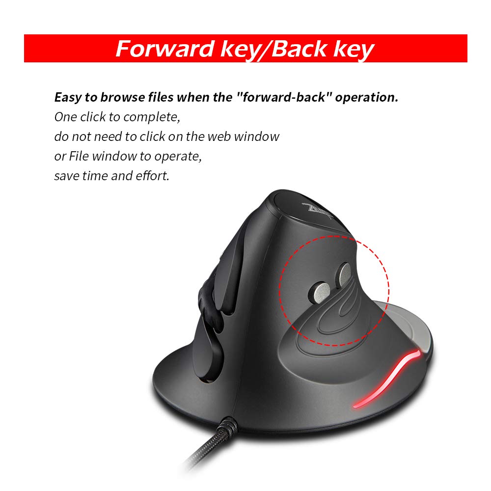 Zelotes Vertical Ergonomic Mouse - 3200 DPI Wired USB Optical Mouse with 6 Buttons, Carpal Tunnel Relief for PC, Laptop, Mac (Black) | Perfect for Office Work, Gaming & Long Computer Sessions
