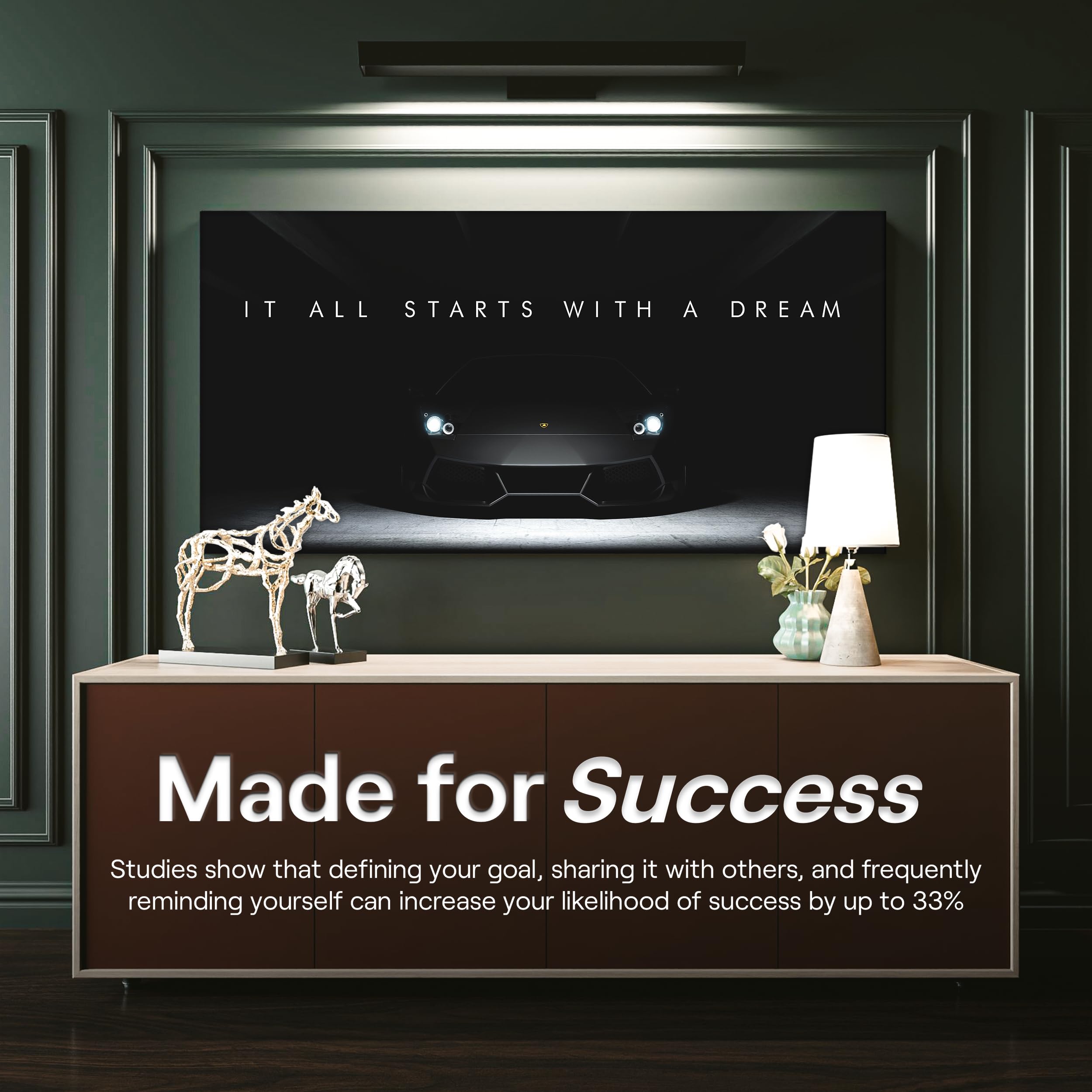 Motivational Wall Art Canvas for Office & Home - Supercar & Lamborghini Sports Car Decor - Inspirational Automotive Poster (48x24 inches) - Perfect for Man Cave, Garage, Office Decor & Car Enthusiast Gifts