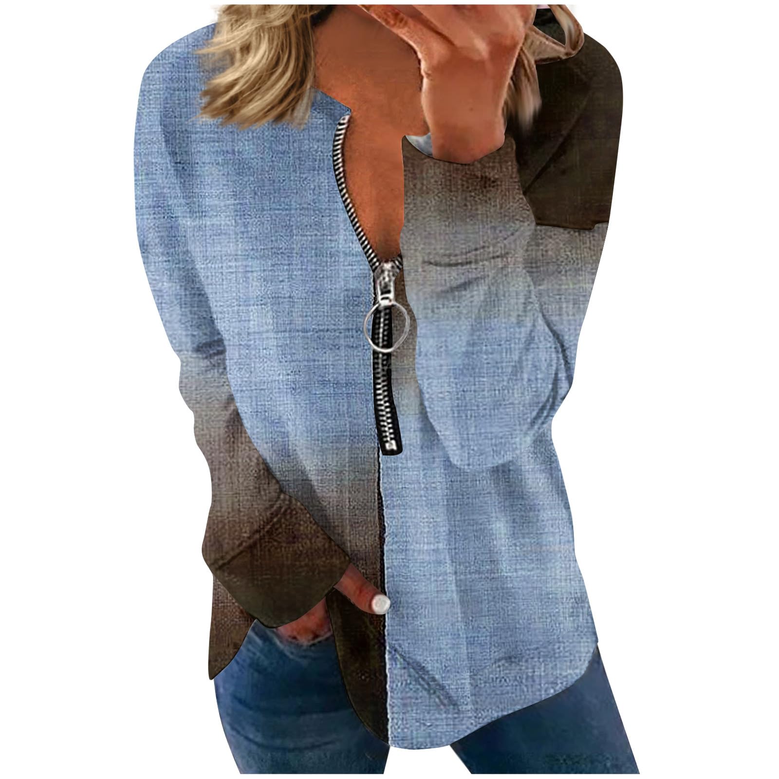 **Azeralia Women's Color Block Half Zip Sweatshirt - Trendy Long Sleeve Pullover, Loose Fit Casual Fall Fashion (Perfect for Outings, Coffee Dates & Weekend Errands)**