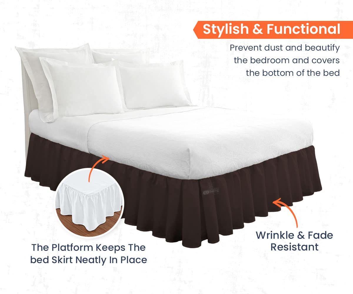 18 Inch Ruffled Bed Skirt - Microfiber Dust Ruffle with Extra Storage Space | Fade, Wrinkle & Static Resistant | King Size Chocolate Bed Skirt for Elegant Bedroom Decor | Perfect for Guest Rooms & Master Suites