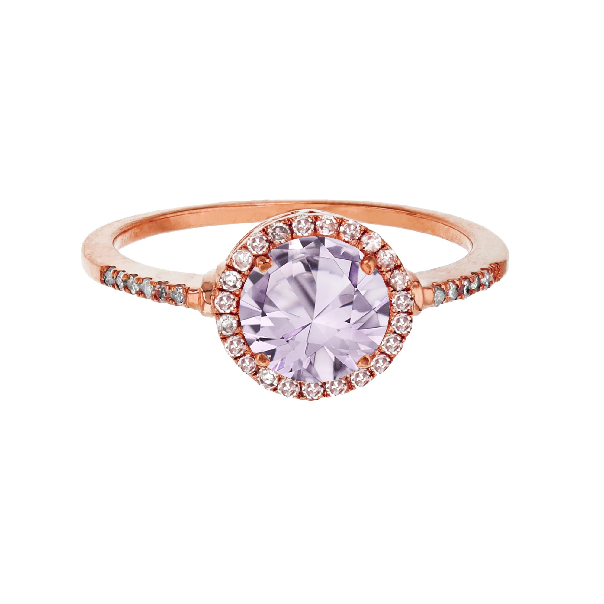 10K Rose Gold 7mm Round Rose De France & 0.18 CTTW Diamond Halo Engagement Ring - Perfect for Proposals, Anniversaries & Special Occasions