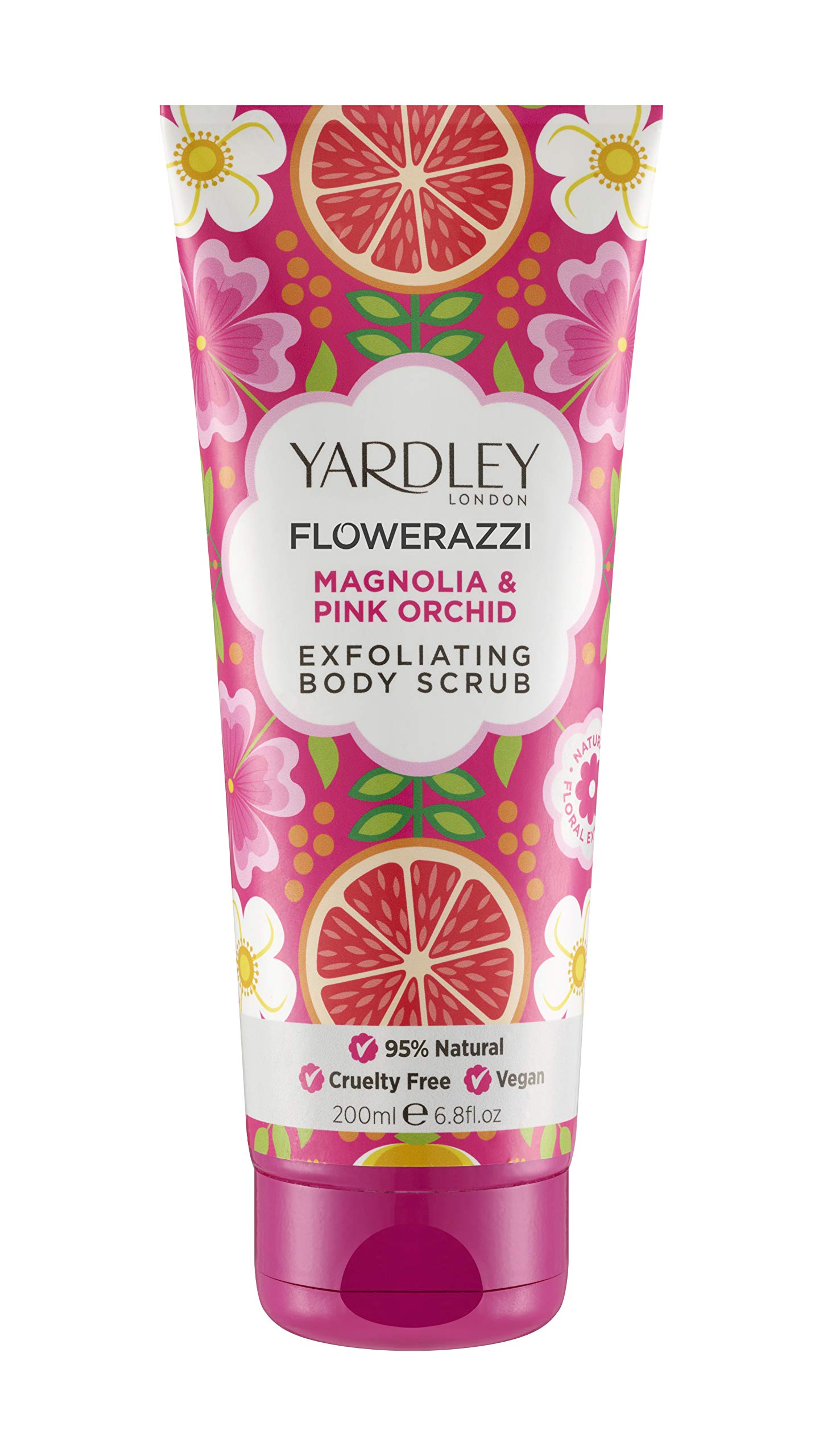 Yardley London Flowerazzi Magnolia & Pink Orchid Exfoliating Body Scrub - Gentle Skin Polish for Smooth & Glowing Skin | Perfect for Shower & Spa Days
