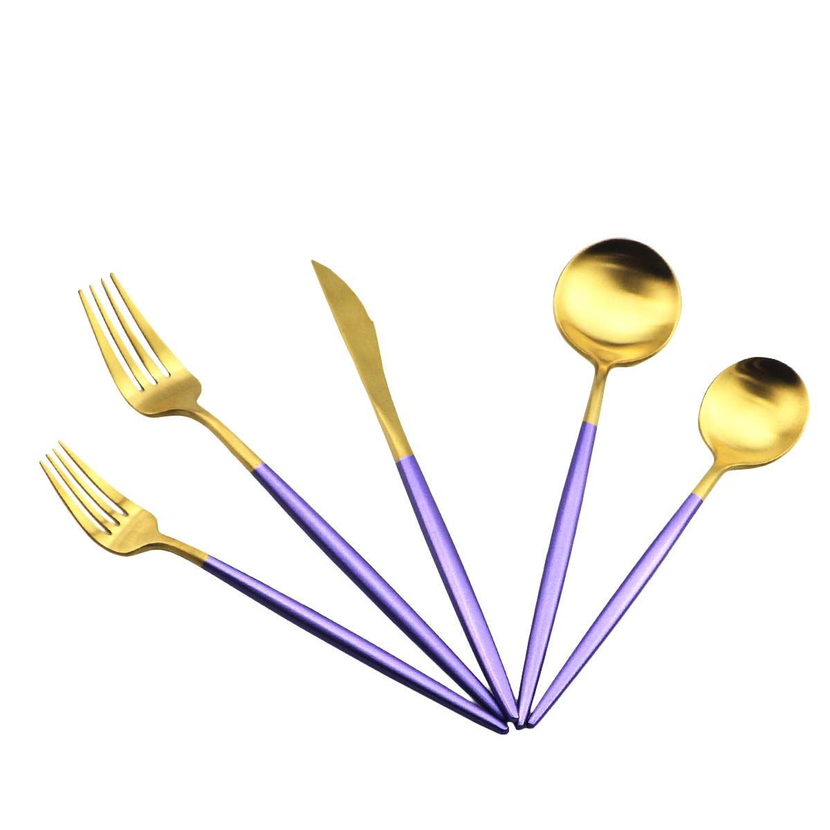 Premium 20-Piece Purple & Gold Flatware Set - 18/10 Stainless Steel Heavy Weight Forged Cutlery (Forks, Spoons, Knives) - Matte Finish Dining Utensils for 4 - Elegant Tableware for Dinner Parties, Weddings & Everyday Use