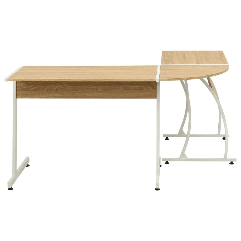 CHARMMA Corner Desk L-Shaped Computer Desk with Keyboard Tray - Solid Oak Wood Home Office Desk in Brown (18.8KG) - Perfect for Small Spaces, Gaming & Work from Home Setup