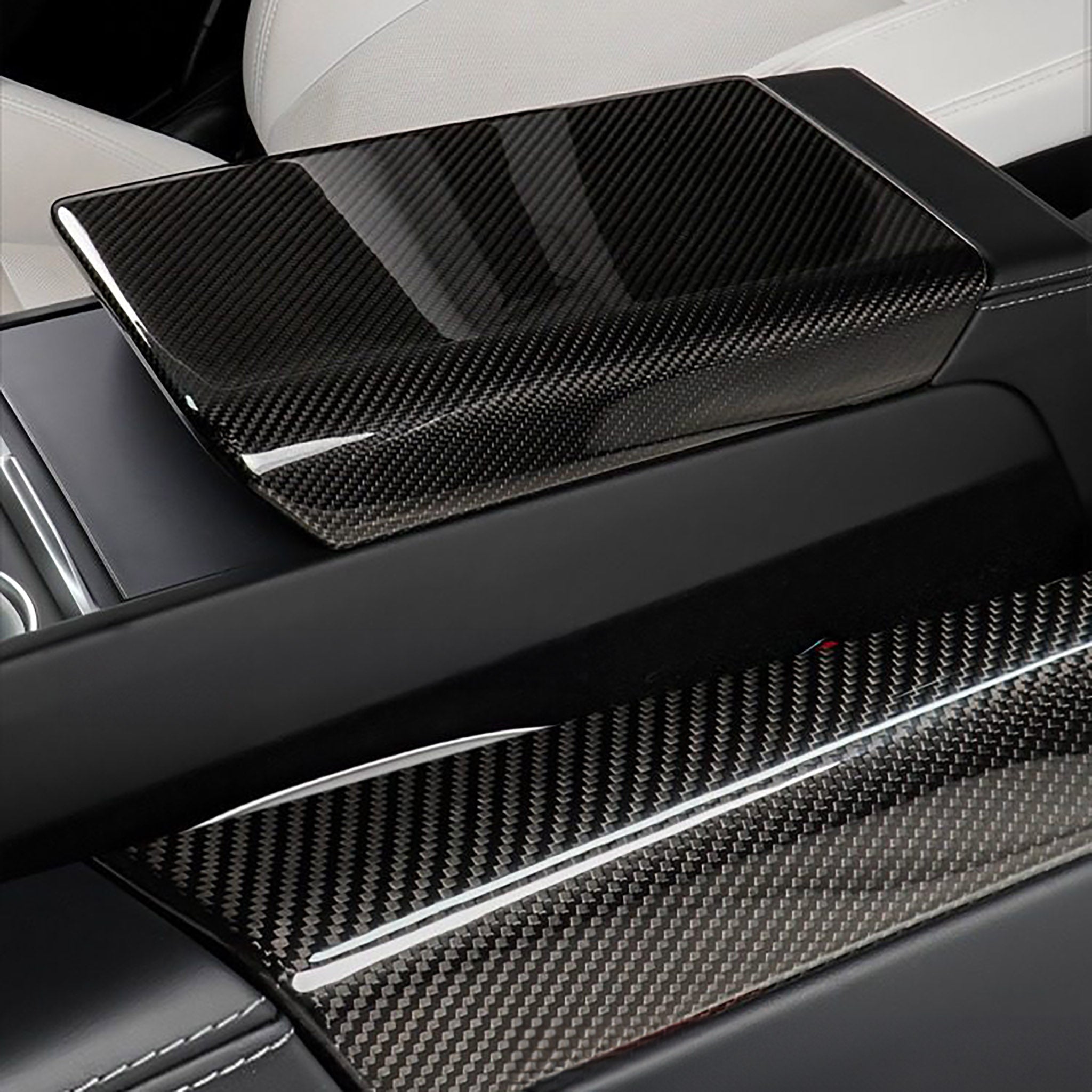 Premium Real Carbon Fiber Armrest Box Cover for 2024+ Tesla Model 3 Highland | Interior Upgrade Accessory | Perfect for Daily Driving & Car Enthusiasts