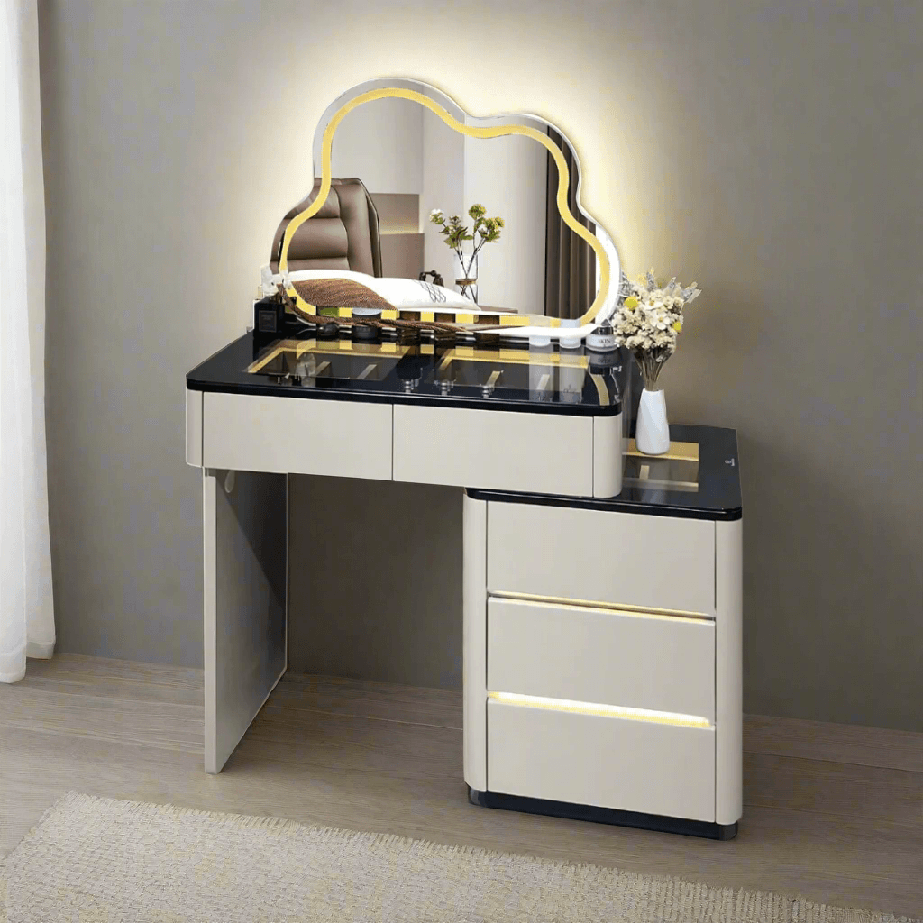 Kiara Extendable Vanity Dressing Table with Mirror - Adjustable Height Makeup Desk for Bedroom, Bathroom & Salon - Perfect for Small Spaces & Home Organization