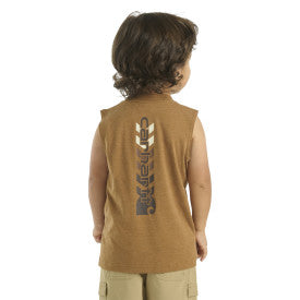 Carhartt Youth Boys Sleeveless Graphic Logo T-Shirt - Brown Heather Cotton Tee for Summer Sports & Outdoor Activities