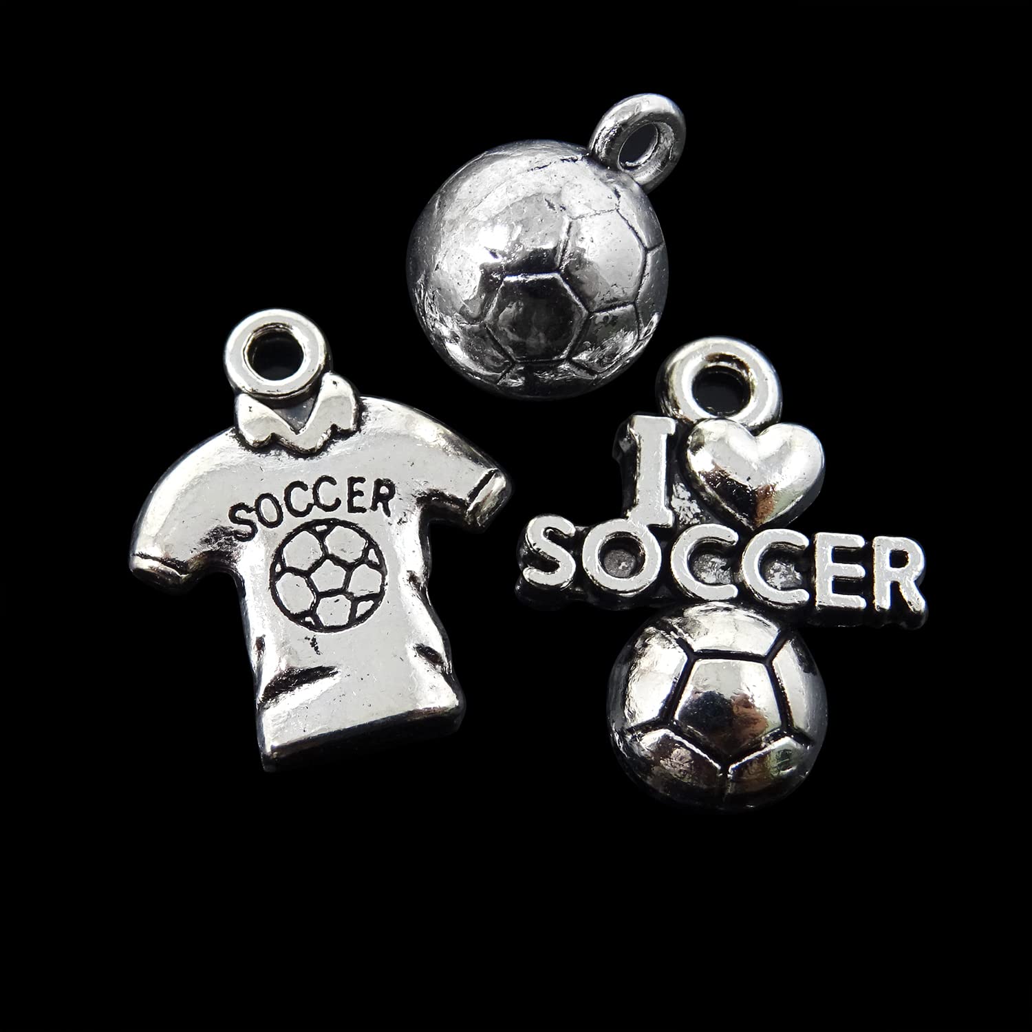 Honbay 60PCS Alloy Soccer Ball Charms - Football Jersey Pendants for DIY Jewelry Making (Necklace, Earrings, Bracelet) - Perfect for Sports Fans, Crafters & Soccer Team Gifts (3 Styles)