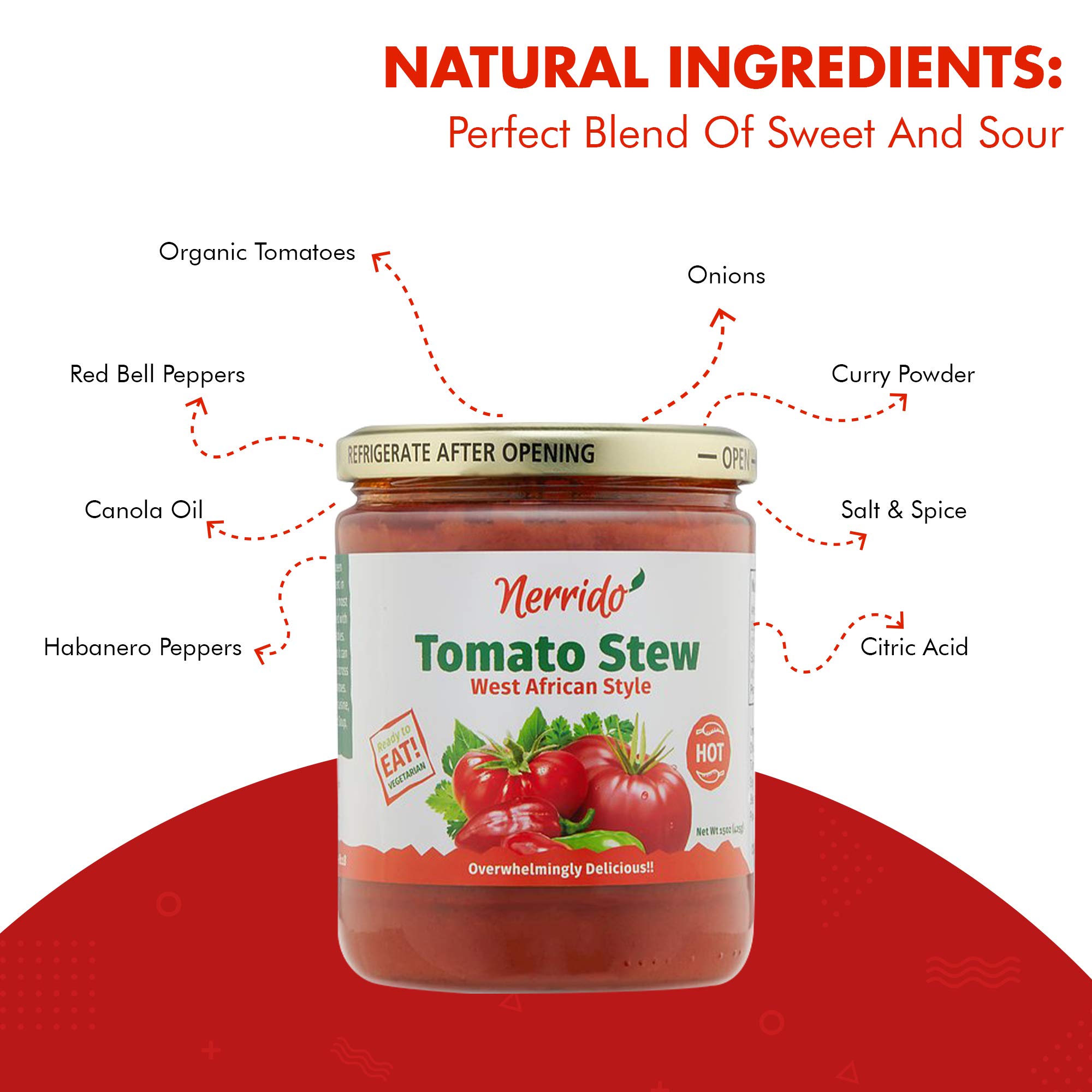 Nerrido African Style Hot Pasta Sauce - Canned Tomato Stew & Jollof Rice Red Sauce with Vegetables and Spices, 16oz (454g) 4-Pack | Perfect for Pasta, Rice Dishes, and African Cuisine