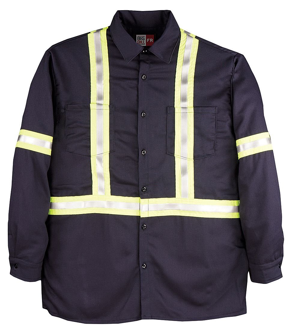 Men's FR Long Sleeve Work Shirt - Navy Blue, 3XL, Button-Up Flame Resistant Shirt for Construction & Industrial Safety Workwear