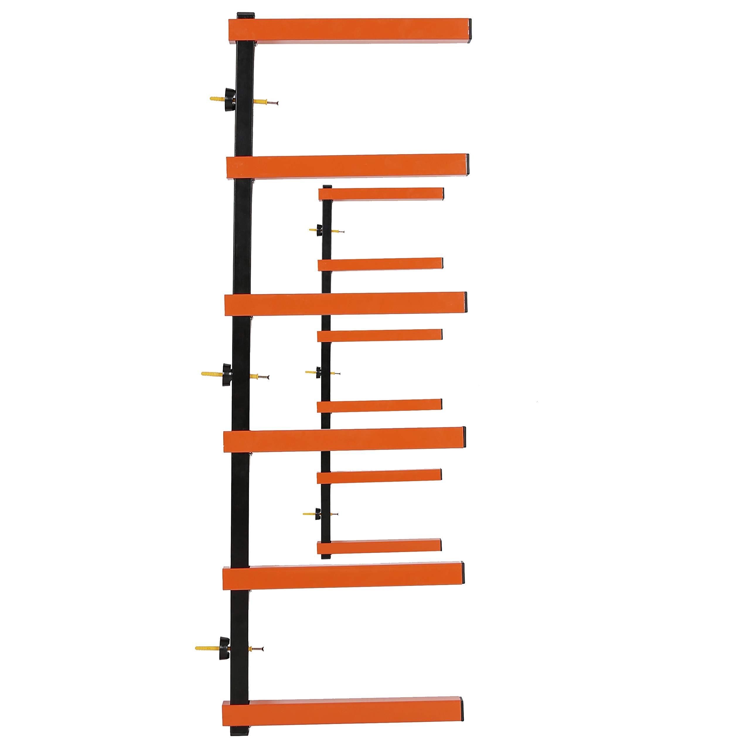 ECOTRIC Heavy Duty 6-Tier Wall Mount Lumber Rack - 600 lbs Capacity Metal Wood Storage Shelf Organizer for Indoor & Outdoor Use (Orange) - Perfect for Garage, Workshop, and Backyard Lumber Organization