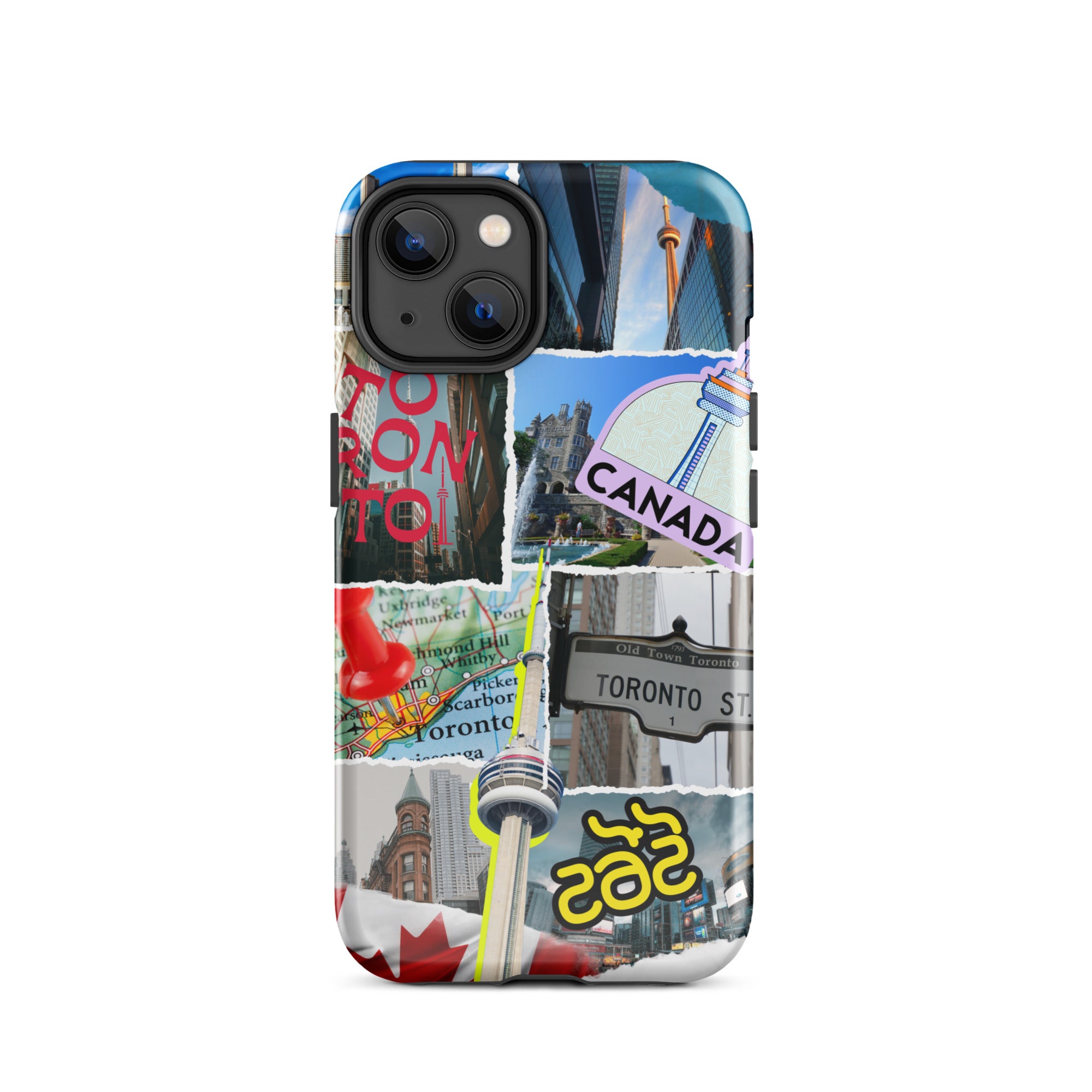 Premium Toronto Skyline Collage iPhone Case - Durable Protective Cover for iPhone 12/13/14/15 Pro Max - Perfect Gift for Travel Lovers & Cityscape Enthusiasts (Use at Home, Office or While Traveling)