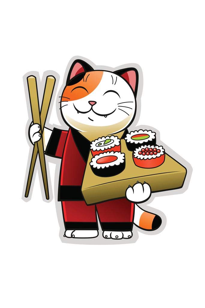 Cute Sushi Cat Anime Poster - Japanese Inspirational Cat Wall Art Print (24x36 Inch) - Perfect for Home, Office & Anime Lover's Room Decor