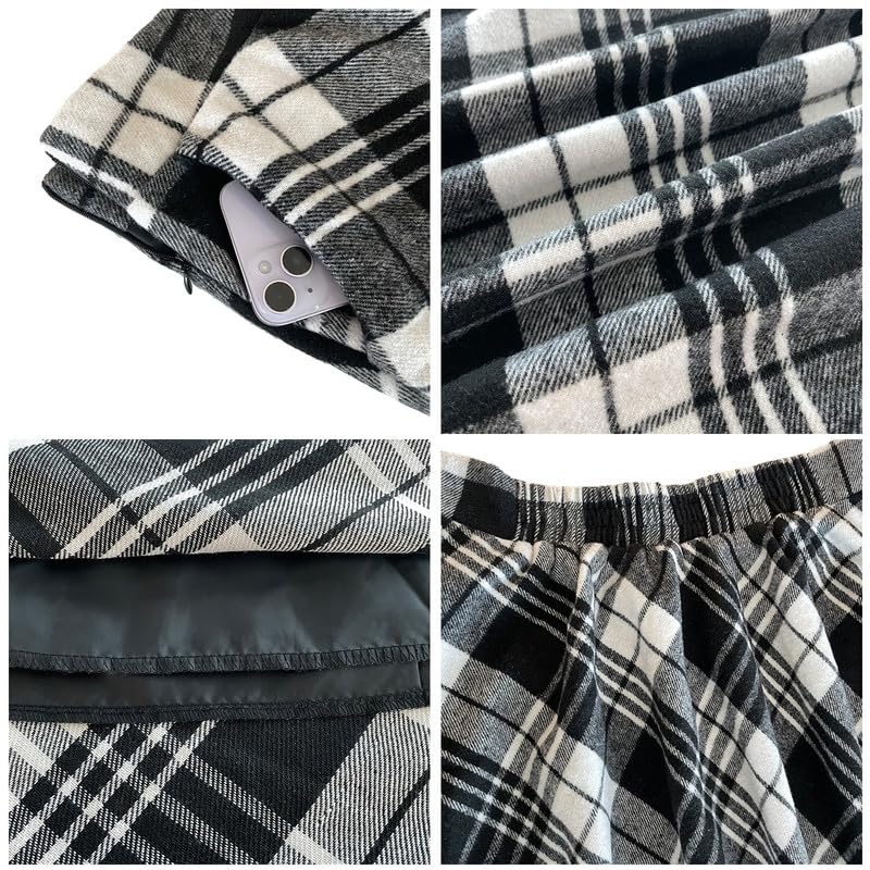 JayscreateEU Women's Midi Plaid Skirt with Pockets - High Elastic Waist Flowy Long Skirt for Office, Party & Casual Wear