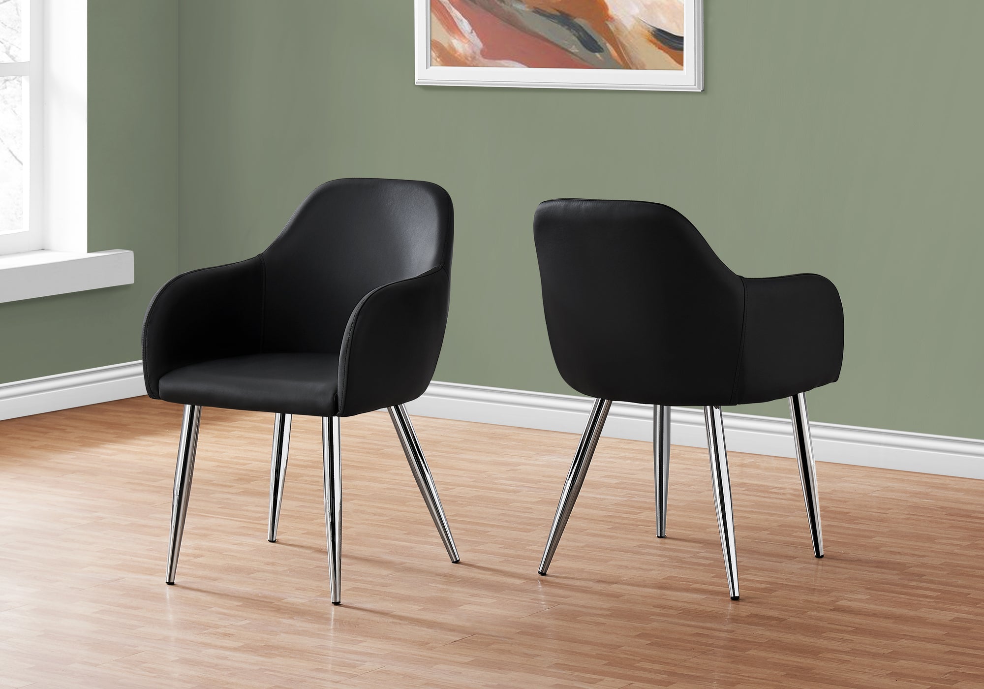 Stylish Black PU Leather Dining Chairs Set of 2 - Modern Faux Leather Kitchen Chairs for Dining Room, Kitchen, and Office Use