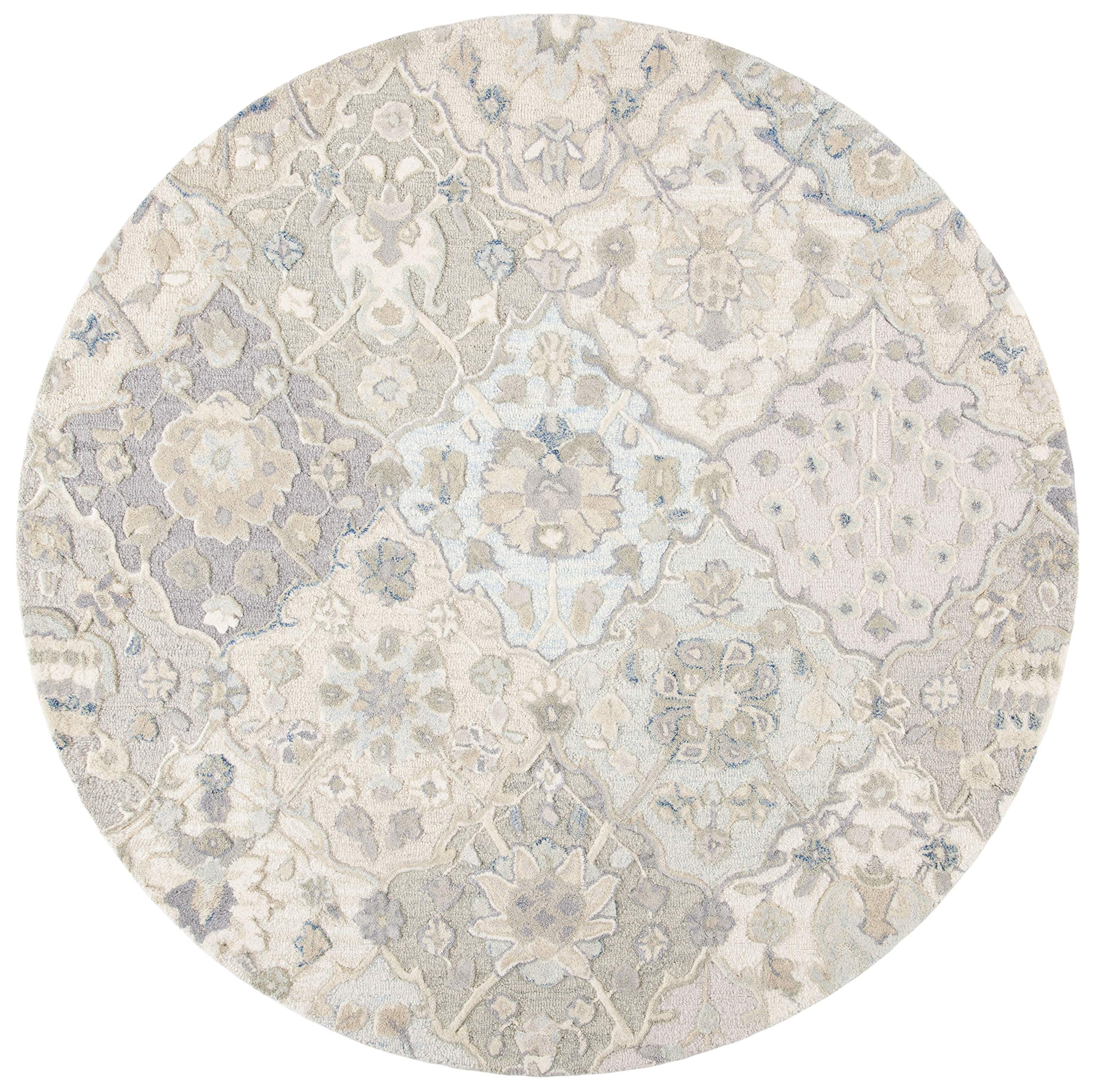 SAFAVIEH Glamour Collection 6-Foot Round Grey Blue Handmade Premium Wool Area Rug - Perfect for Living Room, Bedroom & Home Decor