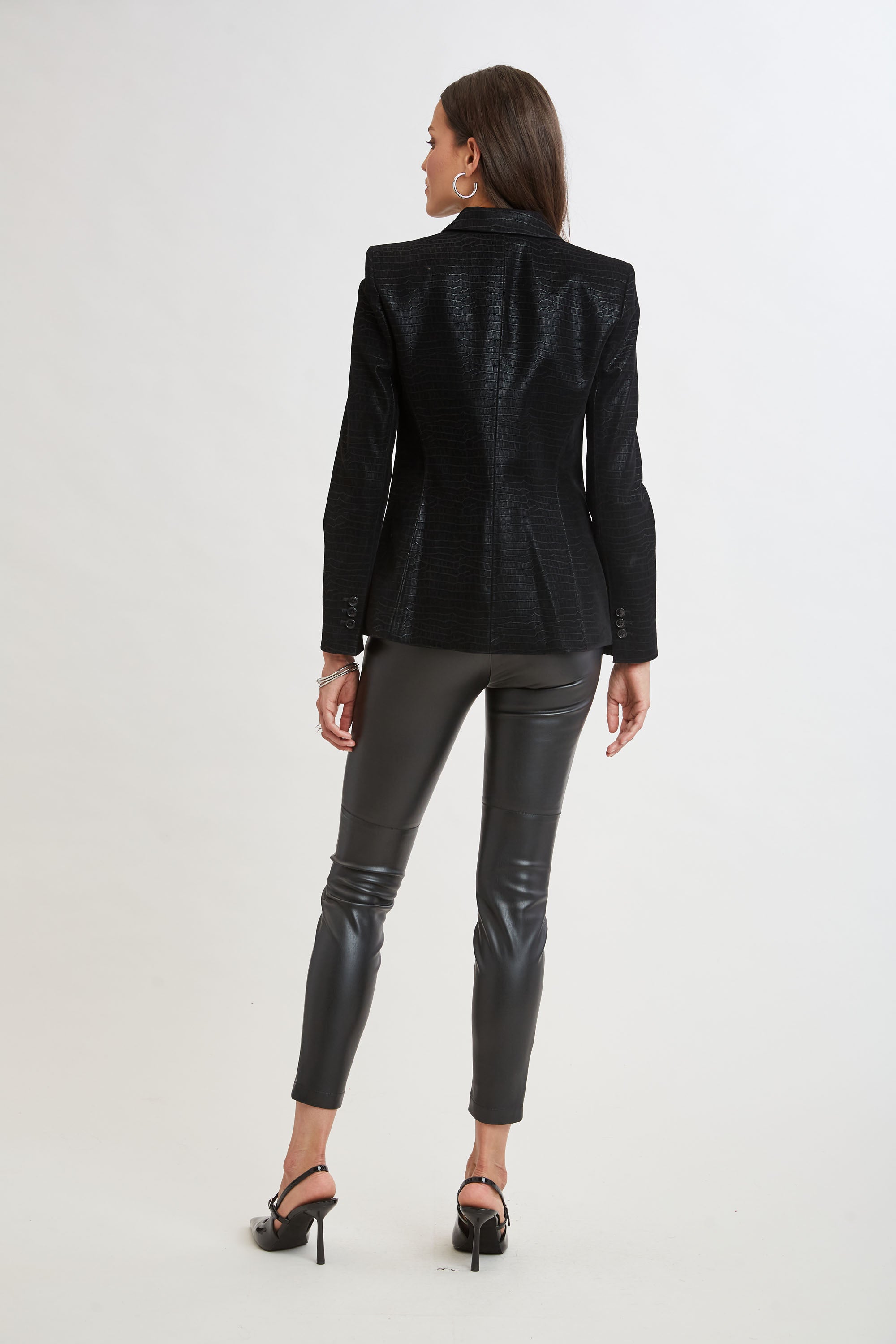 Croco Embossed Vegan Leather Panel Blazer for Women - Stylish Faux Crocodile Print Jacket for Office, Business & Evening Outfits