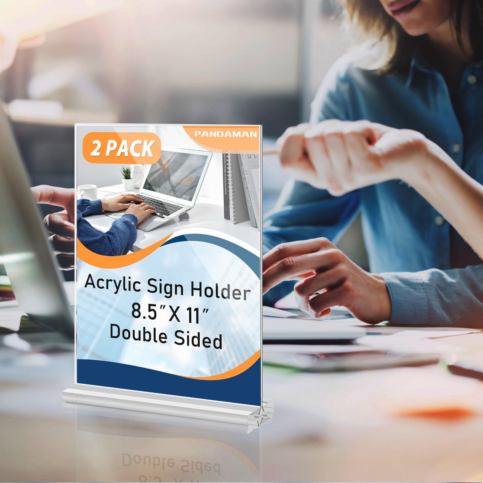 2 Pack 8.5 x 11 Vertical Double Sided Acrylic Sign Holders - Clear Plastic Flyer Stand for Pictures, Menus, Posters - Perfect for Office, Restaurant, Retail Store, Home & Mall Displays