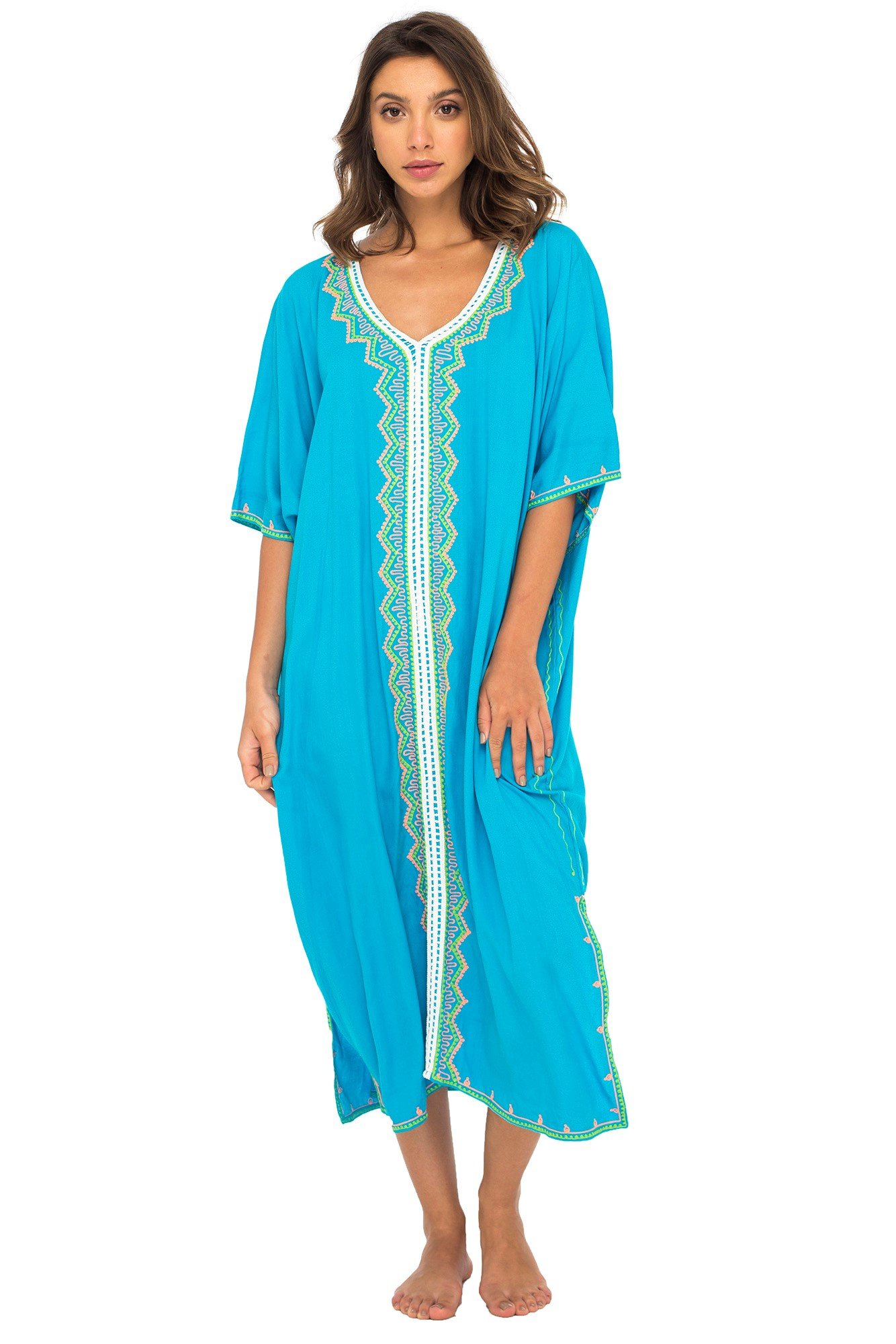 Back From Bali Women's Embroidered Maxi Beach Cover Up Dress - Long Caftan Poncho for Swimsuit, Perfect for Poolside Lounging and Tropical Getaways