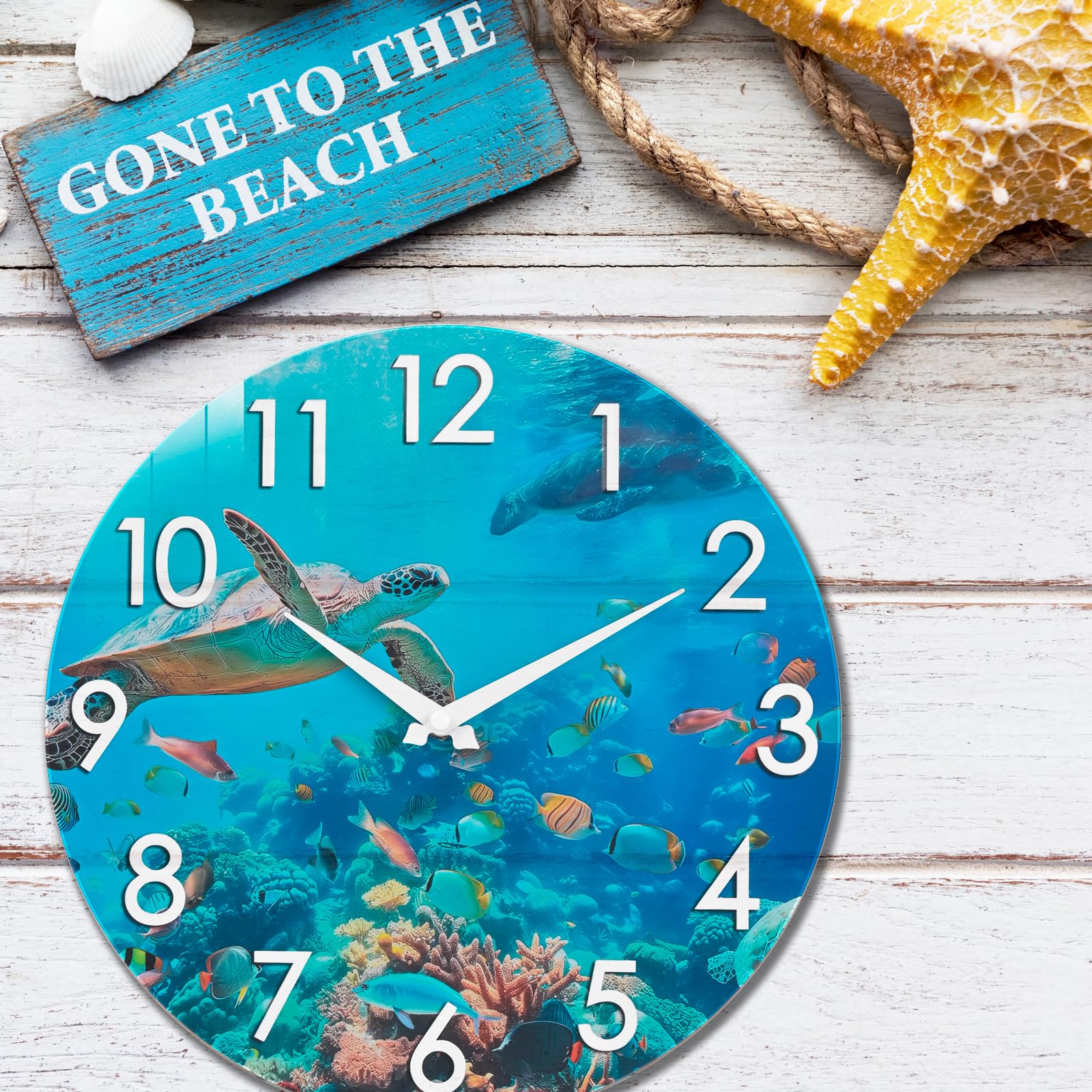 12 Inch Waterproof Nautical Wall Clock - Coastal Ocean Decor with Sea Turtle Design for Indoor & Outdoor Use - Perfect for Patio, Pool, Garden, Beach House & Coastal-Themed Home Decor