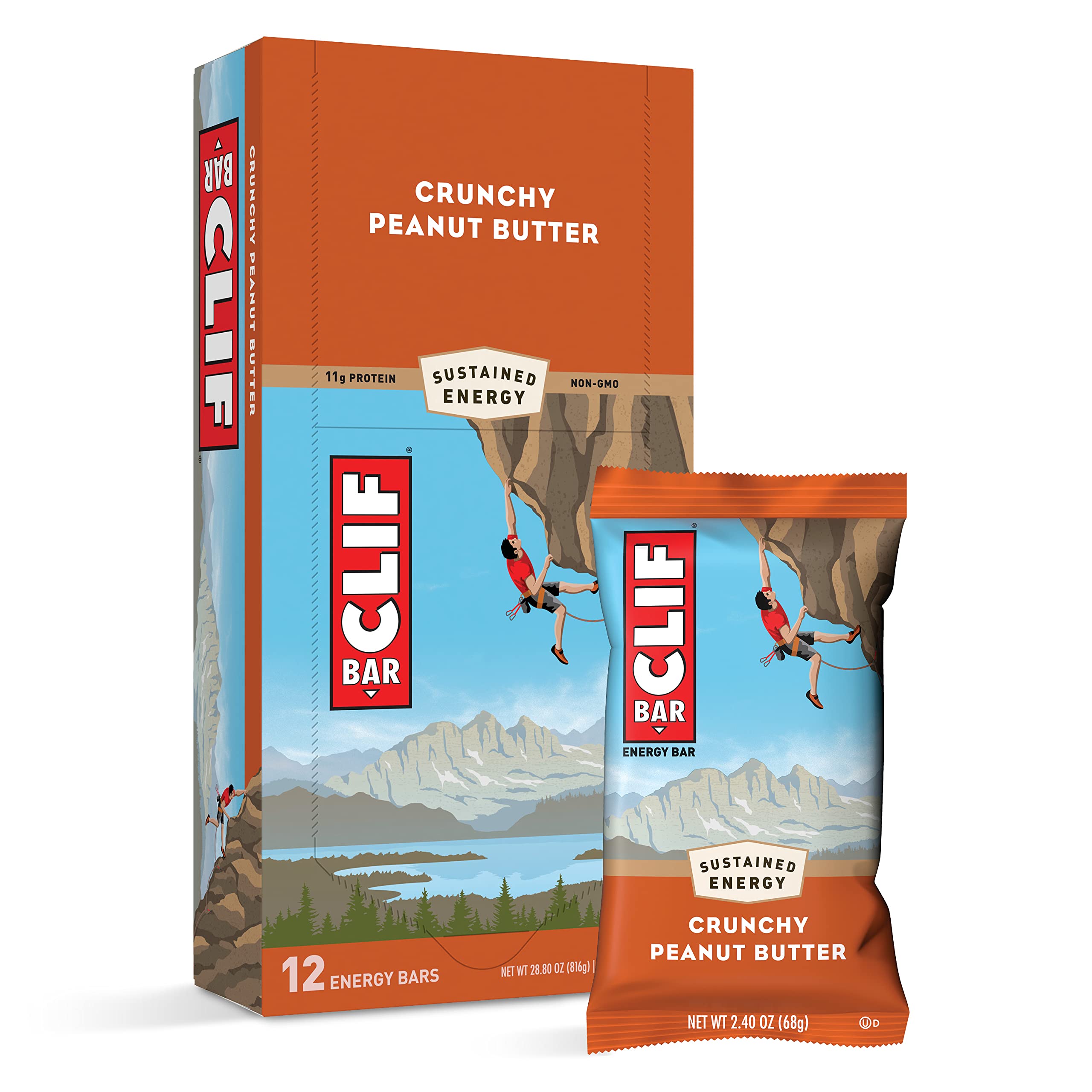 CLIF BARS Crunchy Peanut Butter Energy Bars - Organic Oats, Plant-Based Protein Snack - Vegetarian & Kosher Certified (12 Pack, 2.4oz Each) - Perfect for Hiking, Workouts & On-the-Go Nutrition