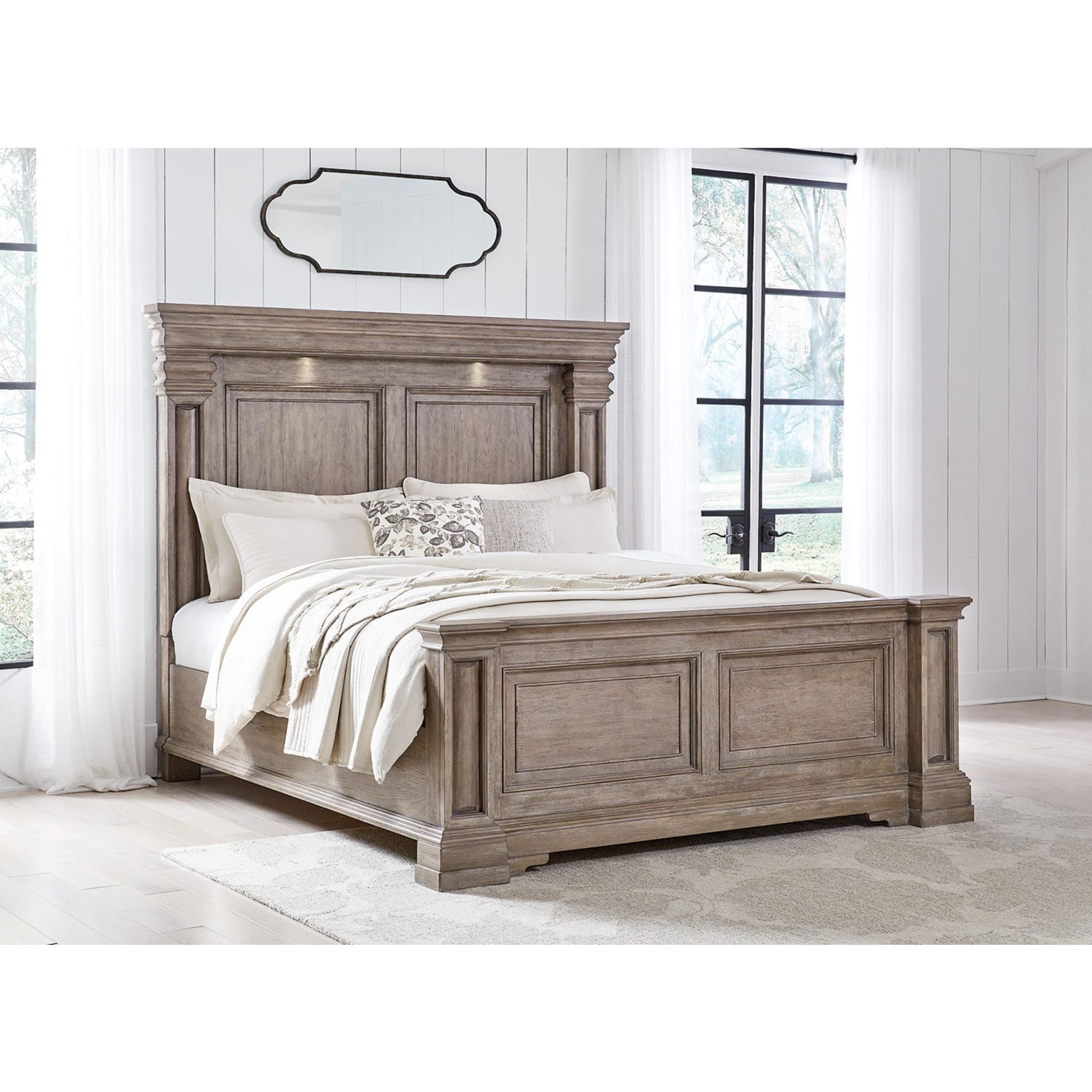 Blairhurst King Panel Bed Frame - Light Grayish Brown Upholstered Headboard - Modern Bedroom Furniture for Master Suite & Guest Room