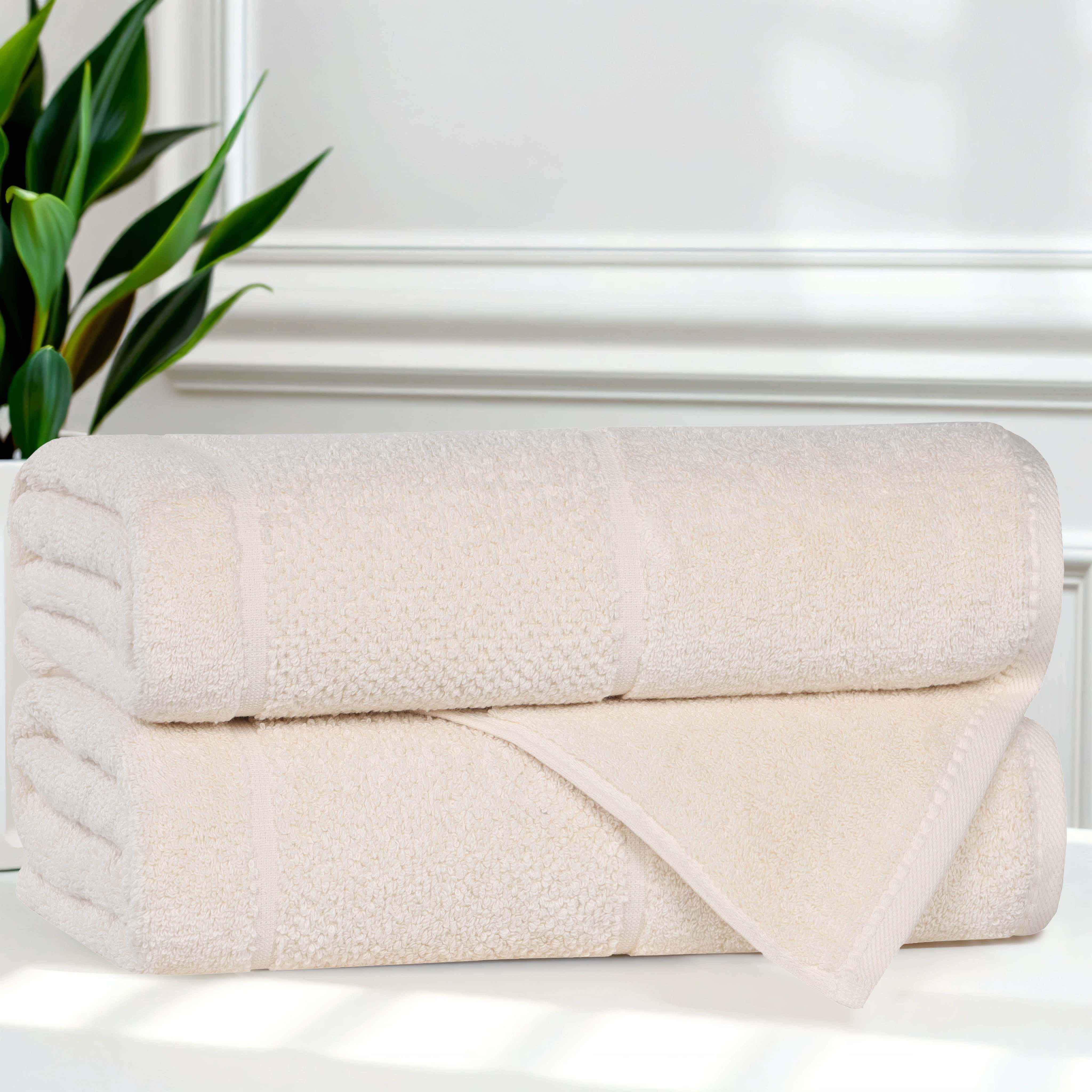 Premium Cotton Bath Towels Set of 2 - Ultra Soft & Absorbent Broad Border Luxury Towels for Spa, Gym, Beach & Home Use